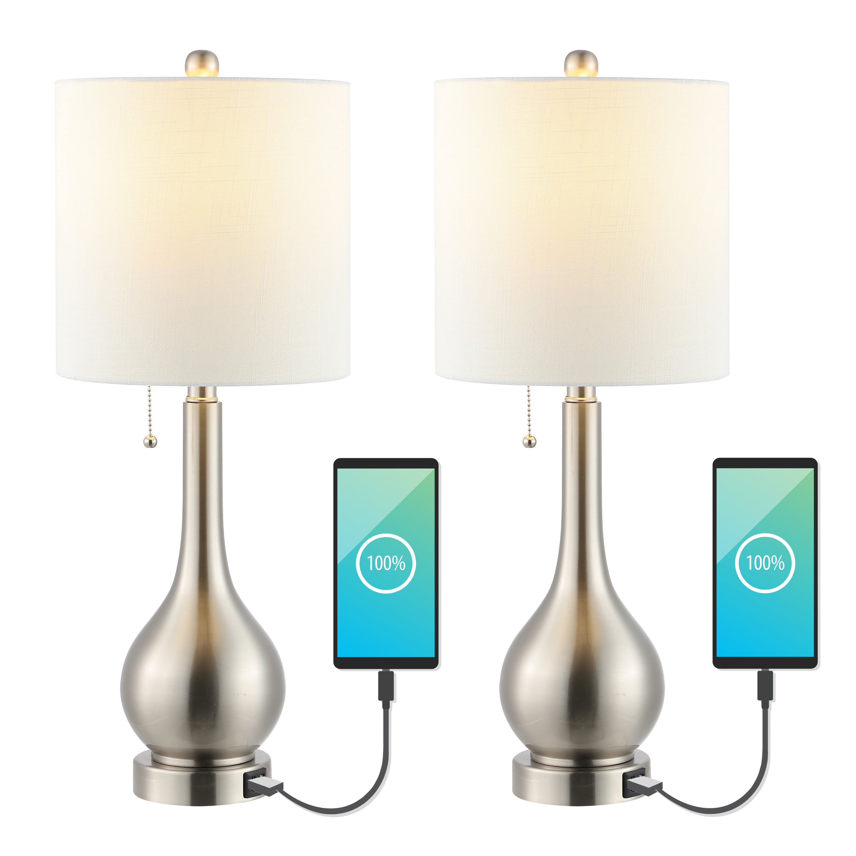 Tyler Modern Classic Gourd Iron LED Table Lamp with Pull-Chain with Dual USB Charging Port