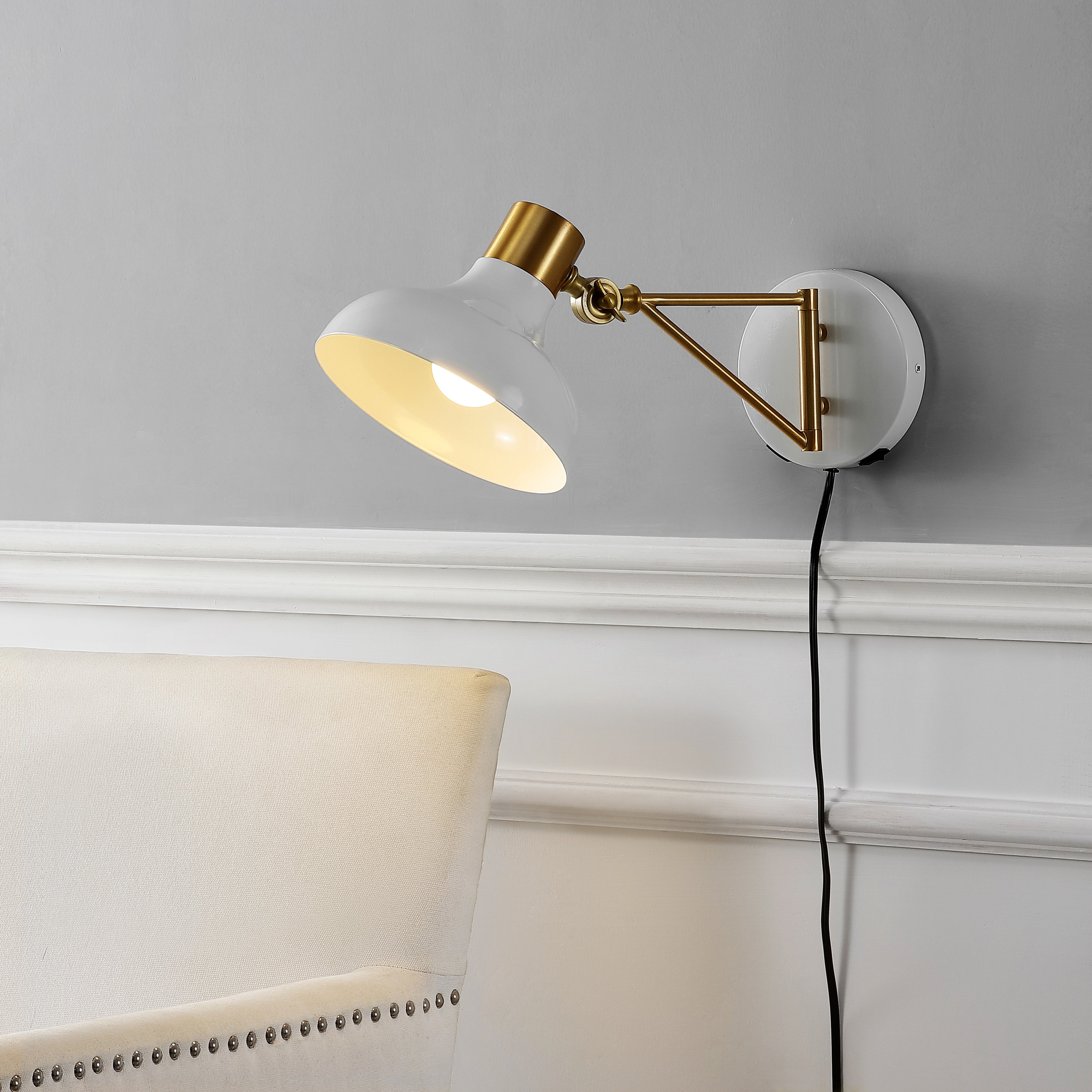 Lynn Swing Arm 1-Light Modern Midcentury Iron USB Charging Port LED Sconce