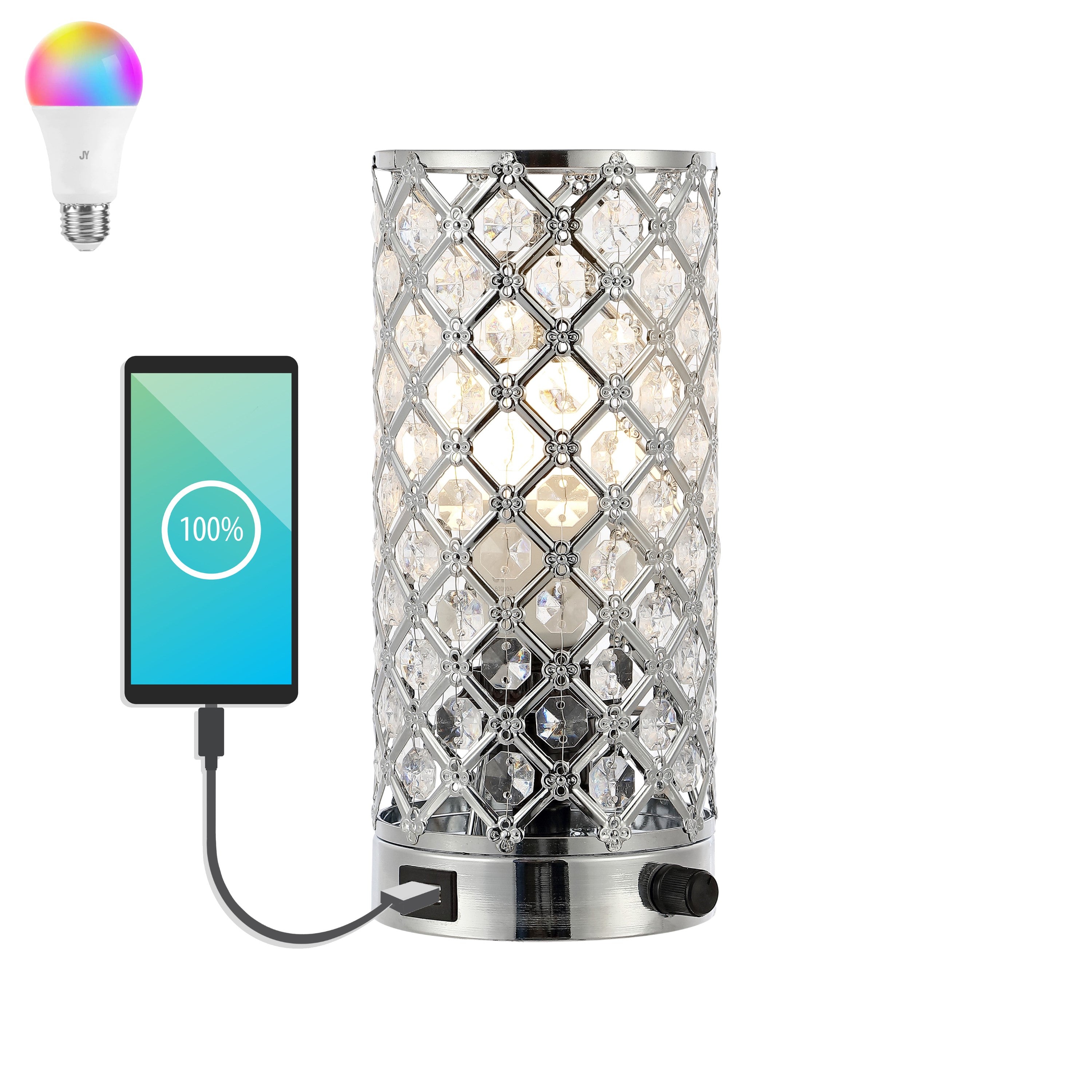 Lucie Mid-Century Modern Iron/Acrylic LED Mini Uplight Table Lamp with USB Charging Port and Smart Bulb