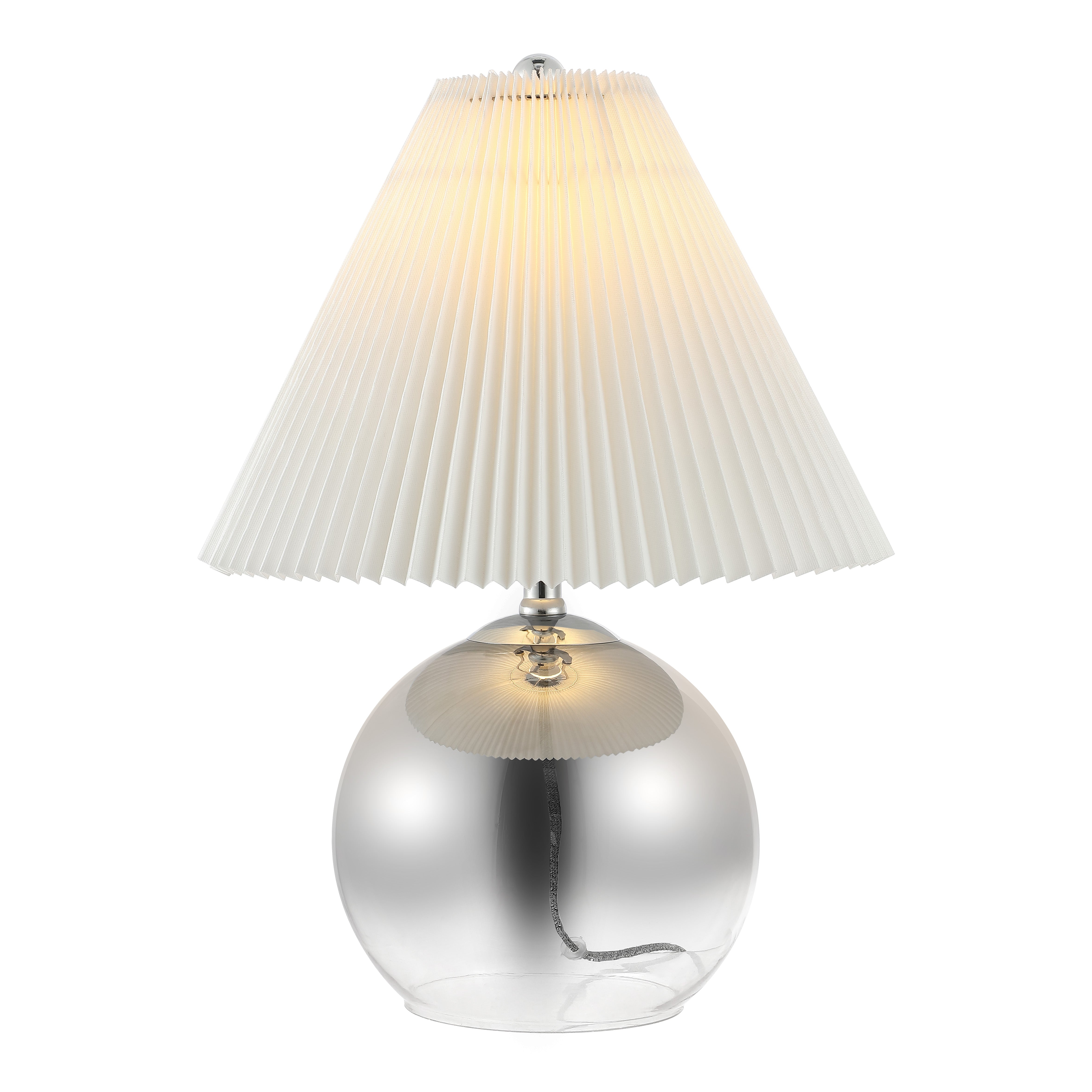 Louisa Mid-Century Modern Round Glass/Iron Pleated Shade LED Table Lamp