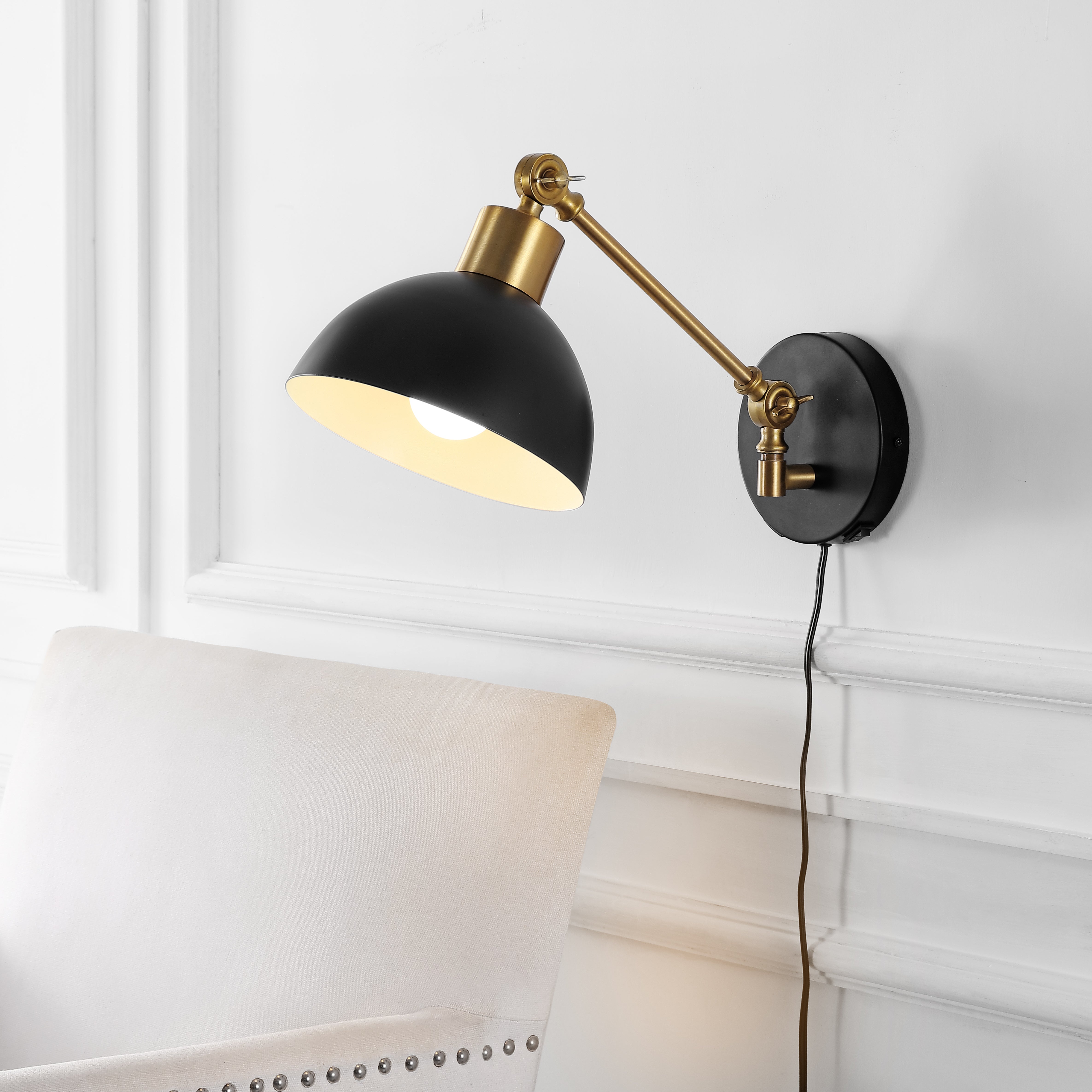 Lisa Swing Arm 1-Light Modern Midcentury Iron USB Charging Port LED Sconce