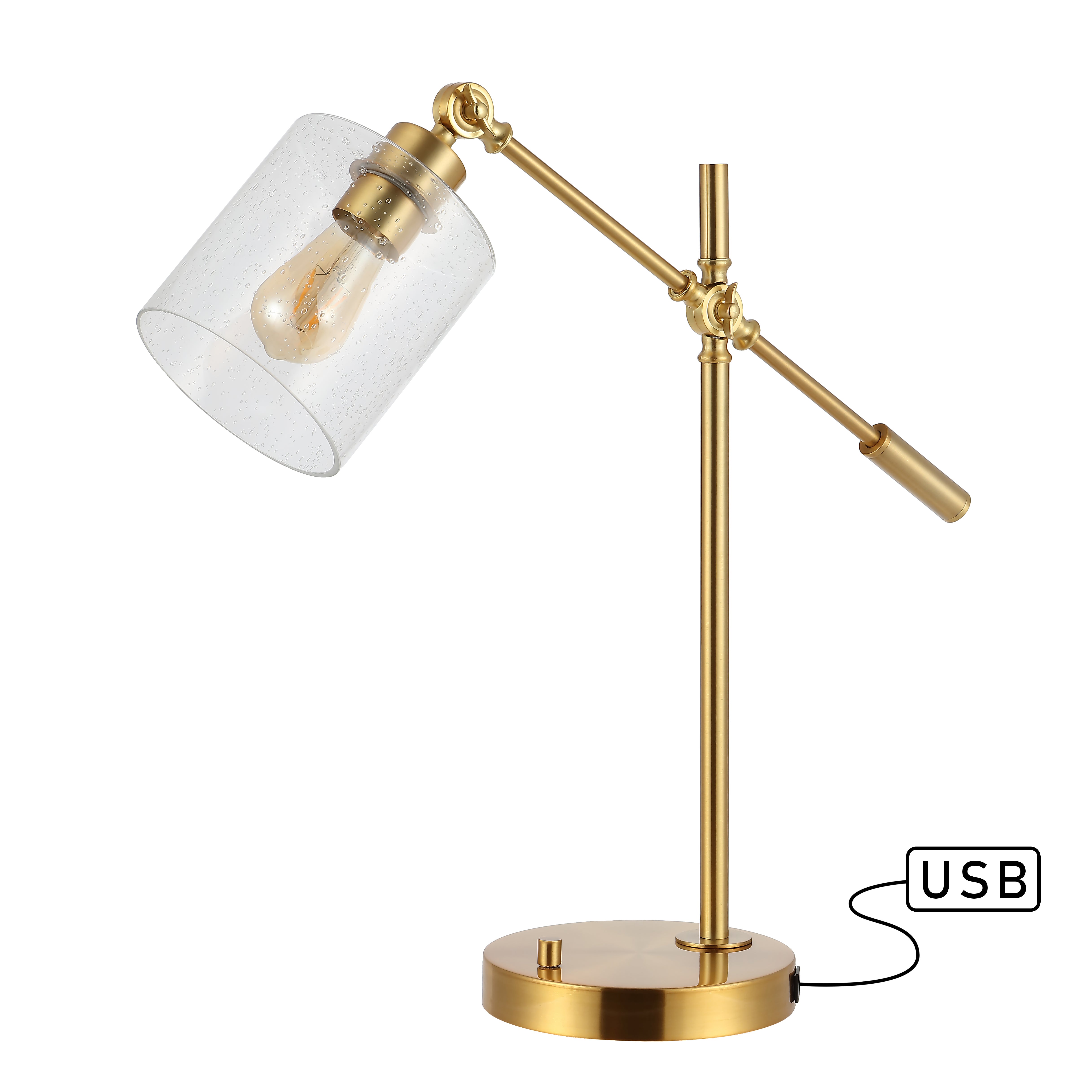 Kathryn Iron/Seeded Glass Adjustable Head Modern USB Charging LED Task Lamp