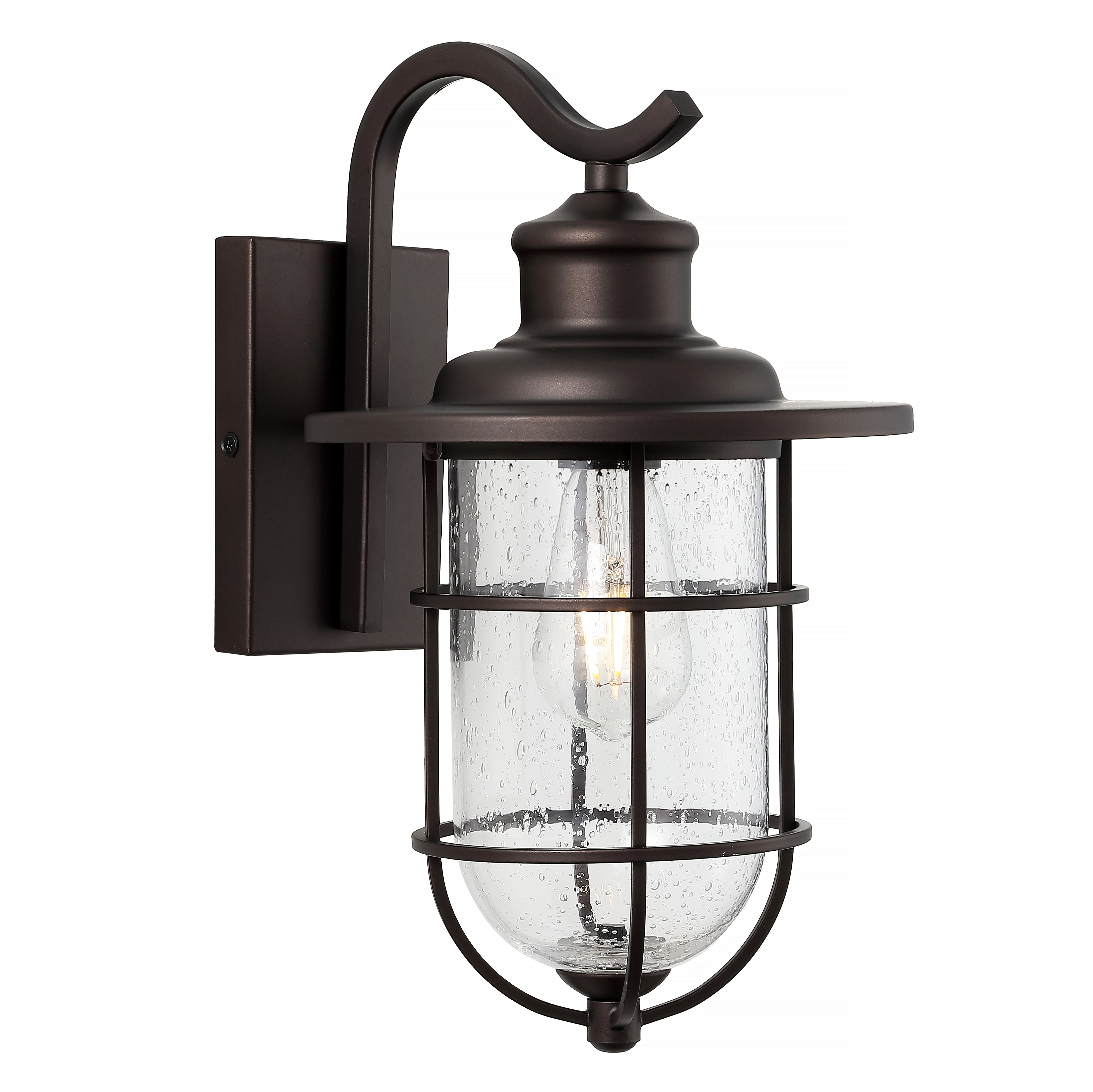 Westfield 1-Light Iron/Seeded Glass Rustic Industrial Cage LED Outdoor Sconce