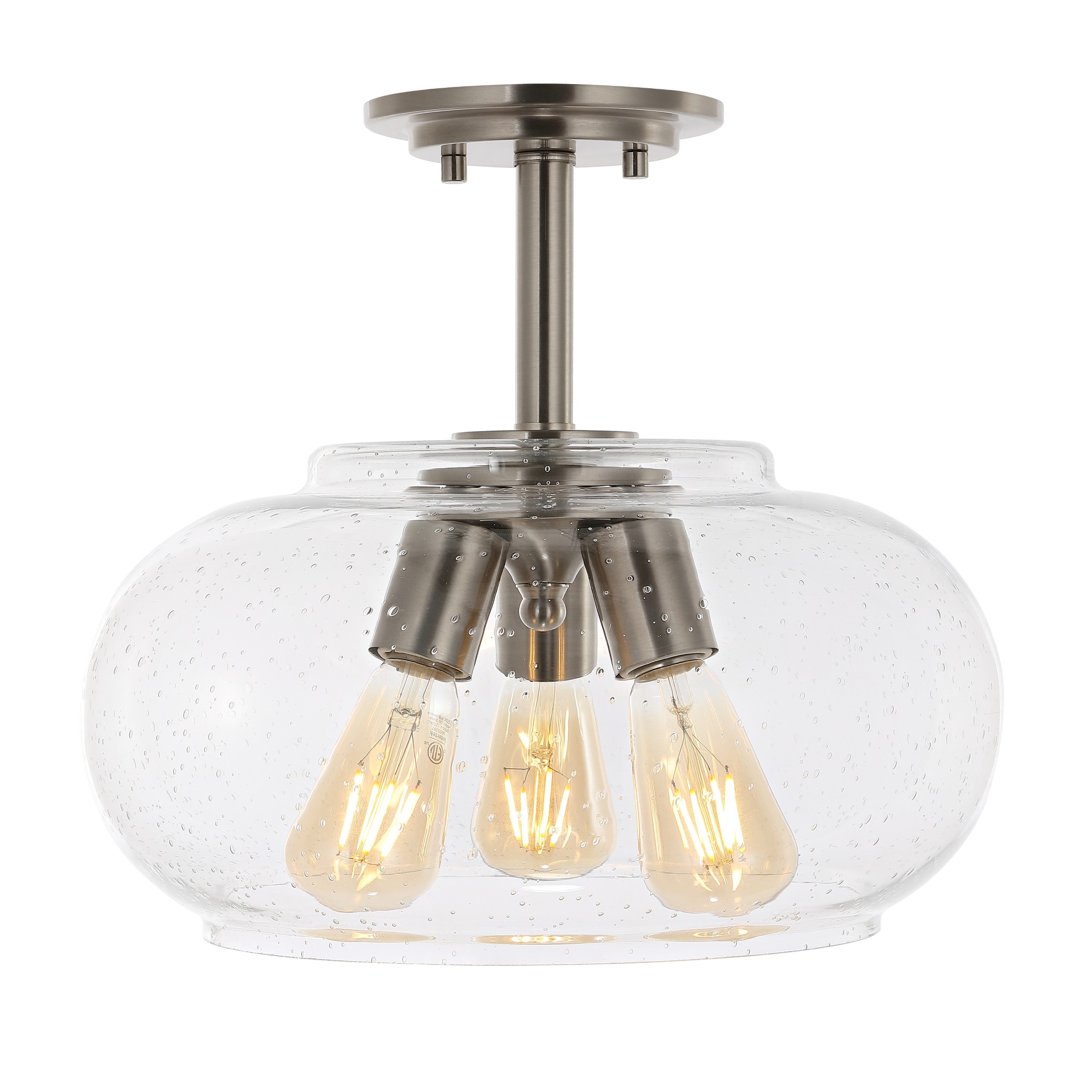 Lina 3-Light Modern Industrial Iron/Seeded Glass LED Semi Flush Mount