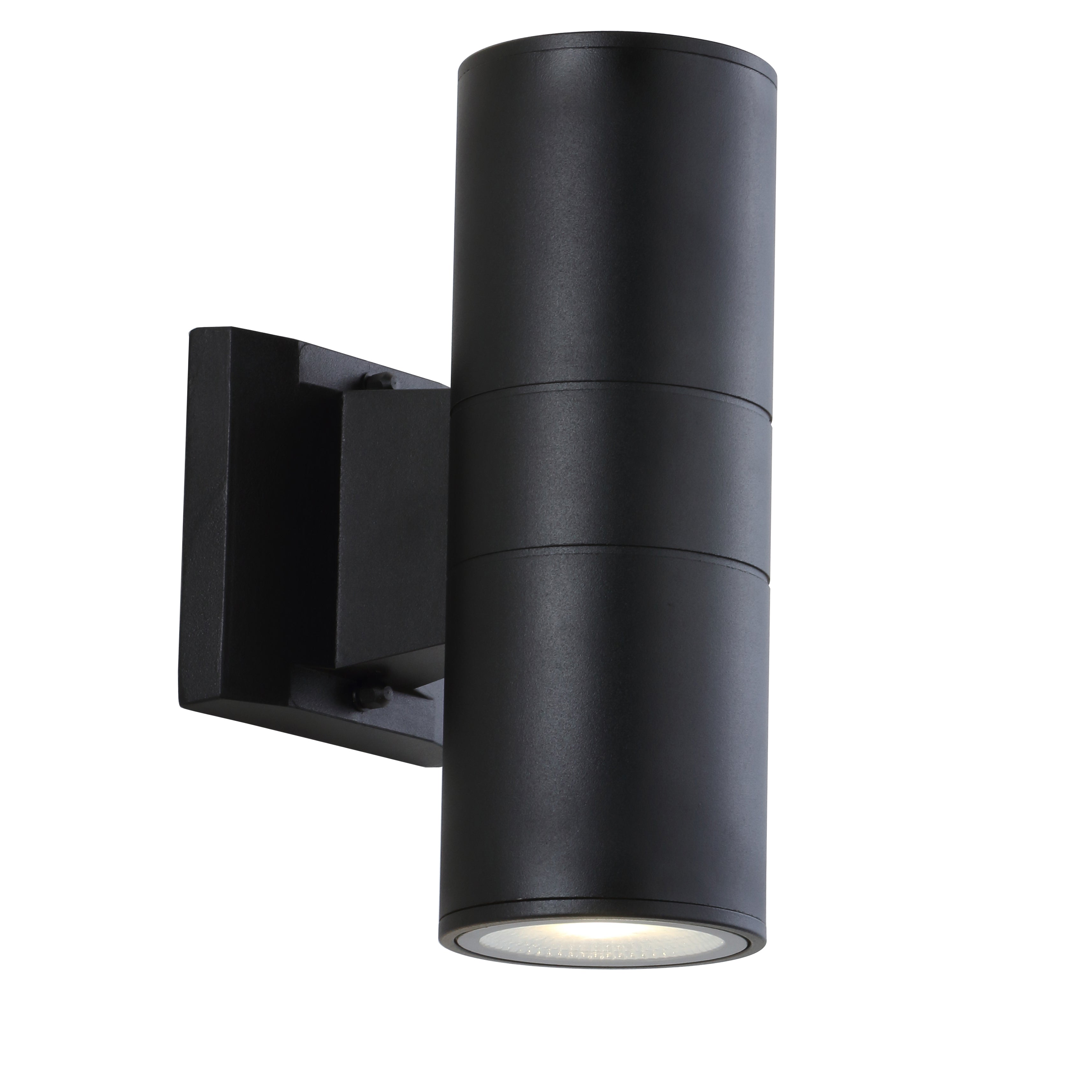 Duo 2-Light Modern Midcentury Cylinder Outdoor Metal/Glass Integrated LED Wall Sconce with Uplight