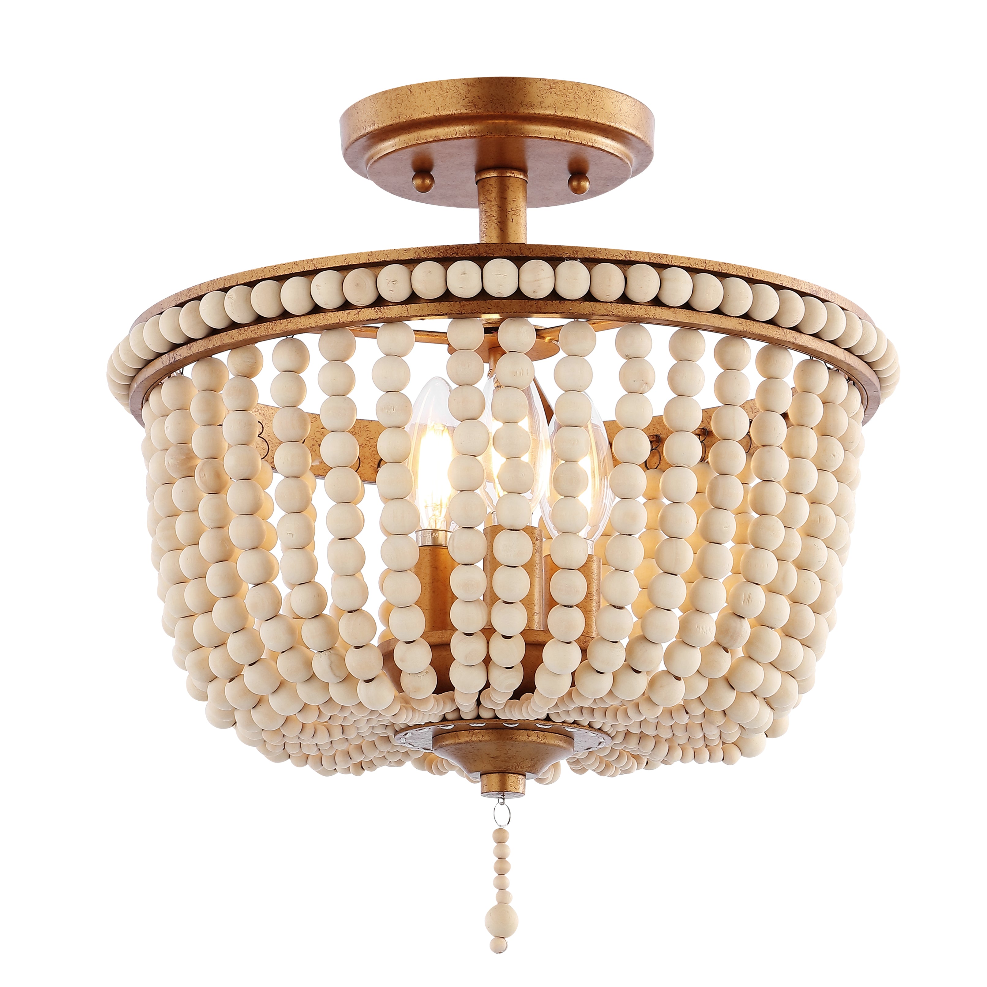 Allie 3-Light Bohemian Farmhouse Wood Bead/Iron LED Semi Flush Mount