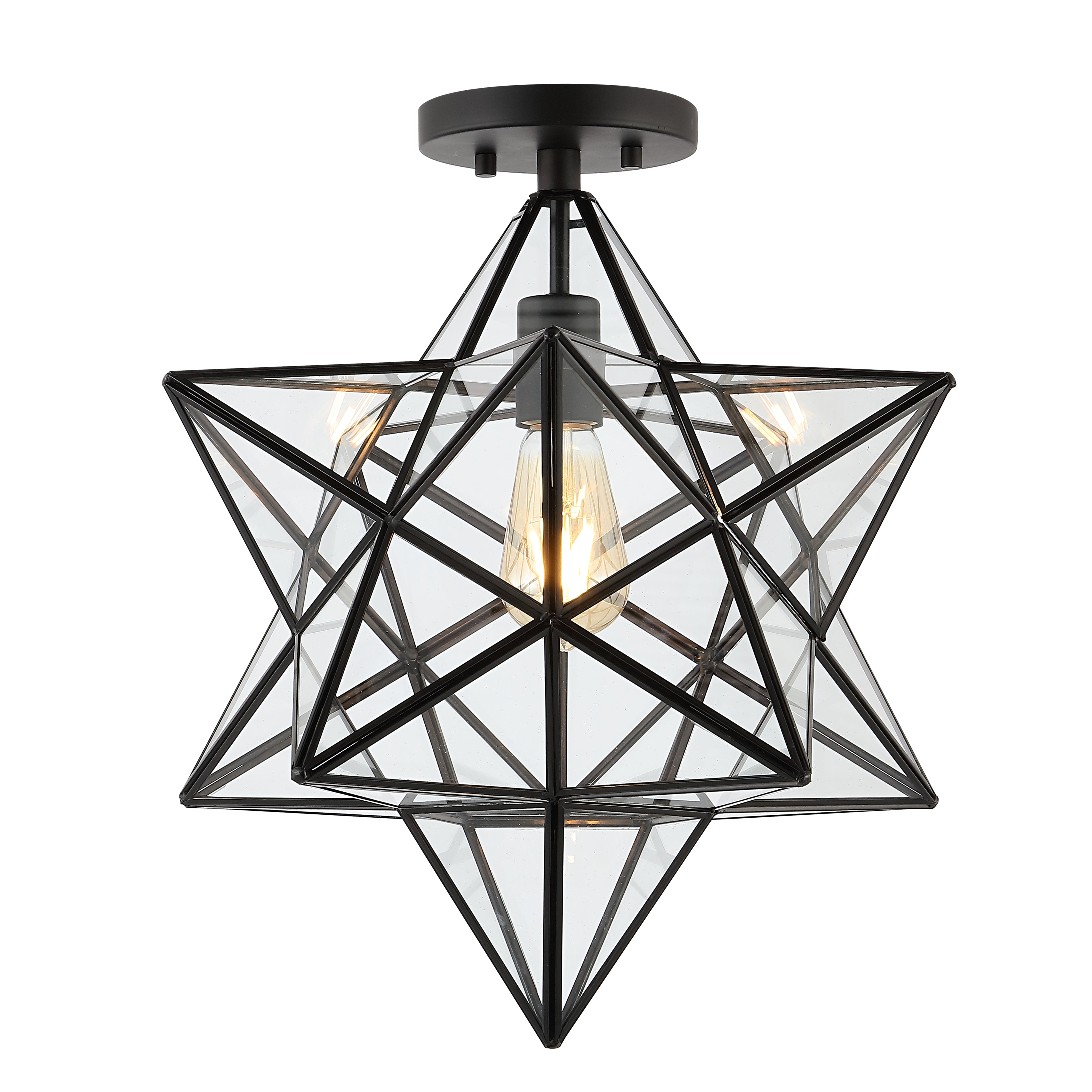 Ava 1-Light Farmhouse Bohemian Iron/Glass LED Semi Flush Mount