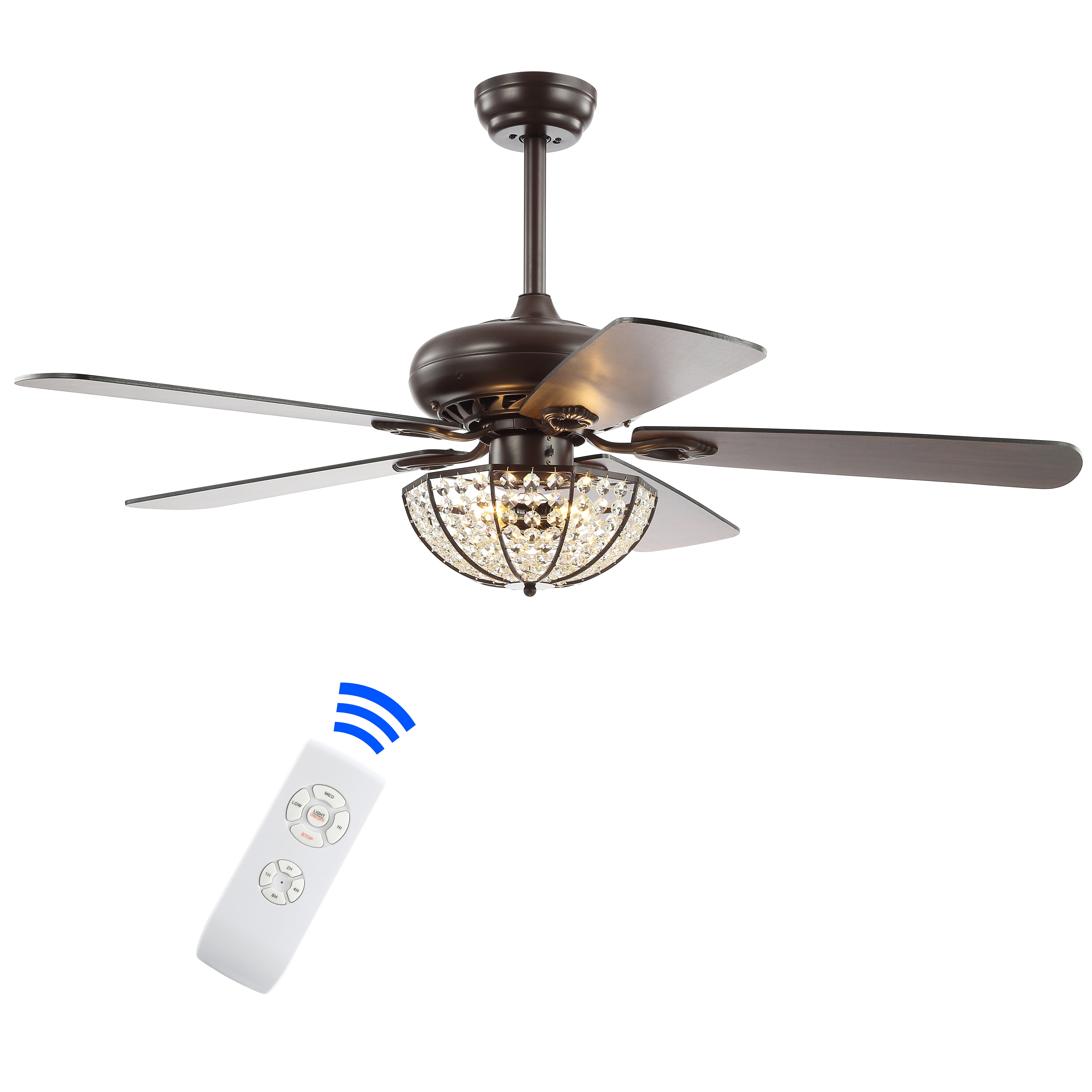 Joanna 3-Light Bronze Crystal LED Ceiling Fan With Remote