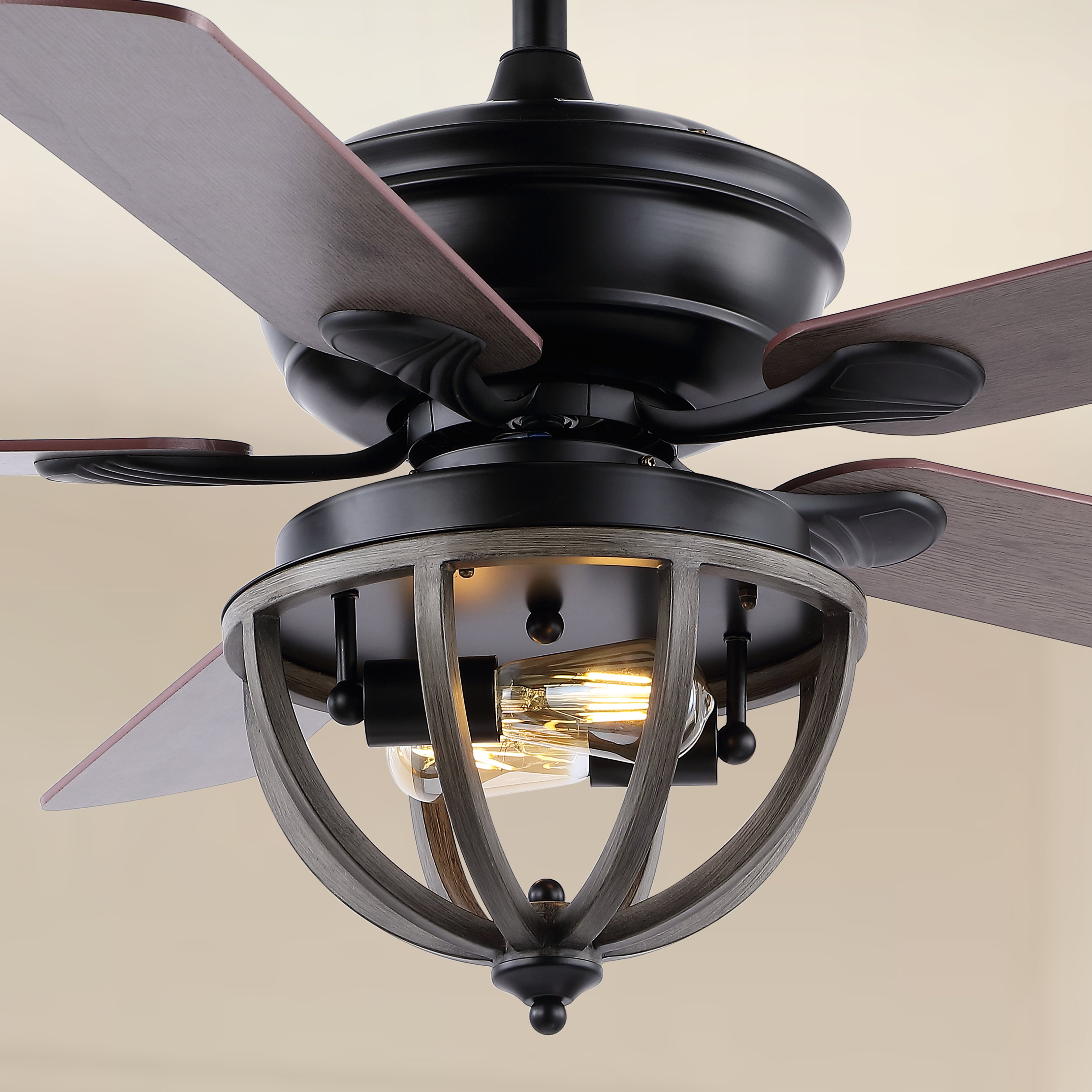 Jasper 2-Light Farmhouse Industrial Iron Dome Shade LED Ceiling Fan With Remote