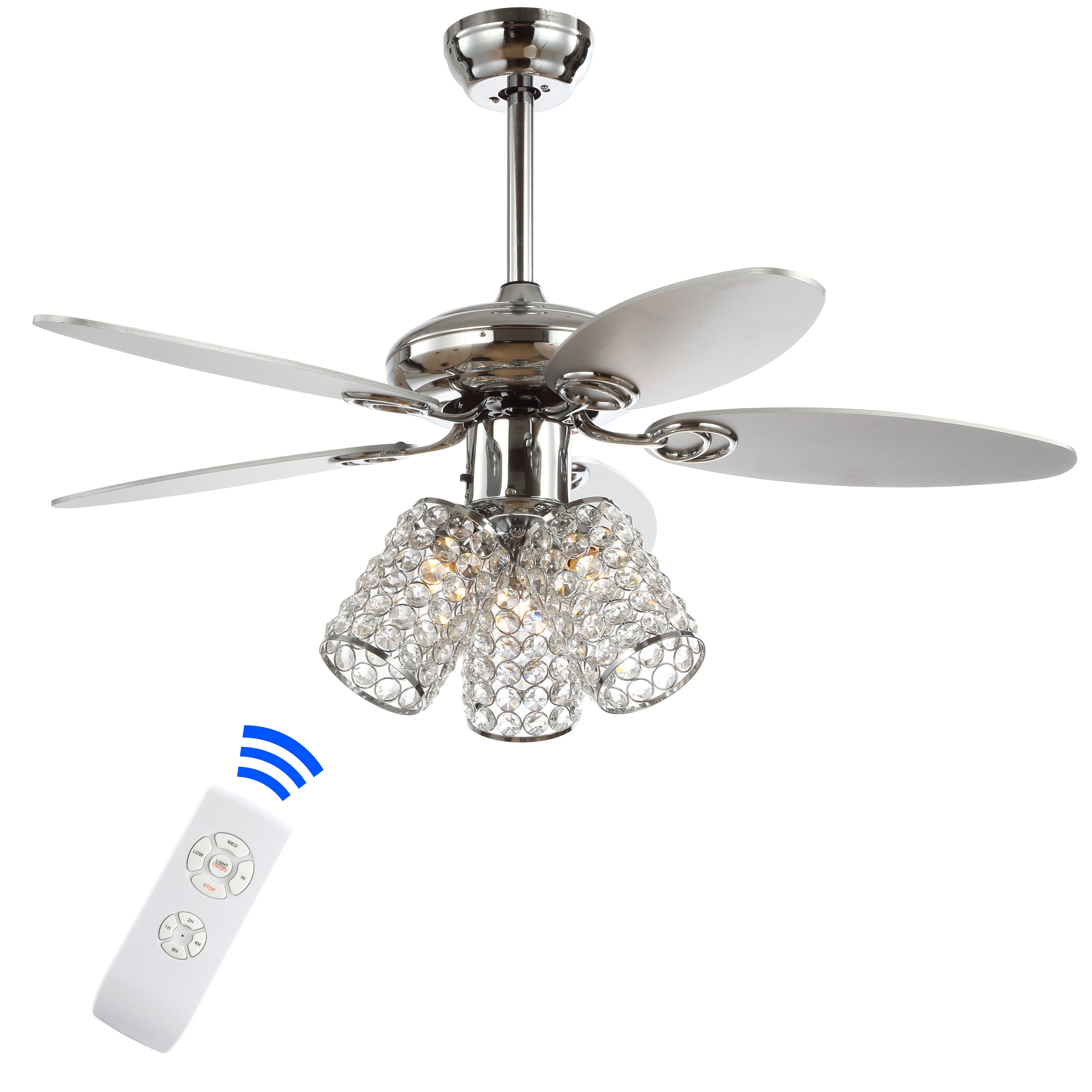 Kris 3-Light Crystal LED Ceiling Fan With Remote