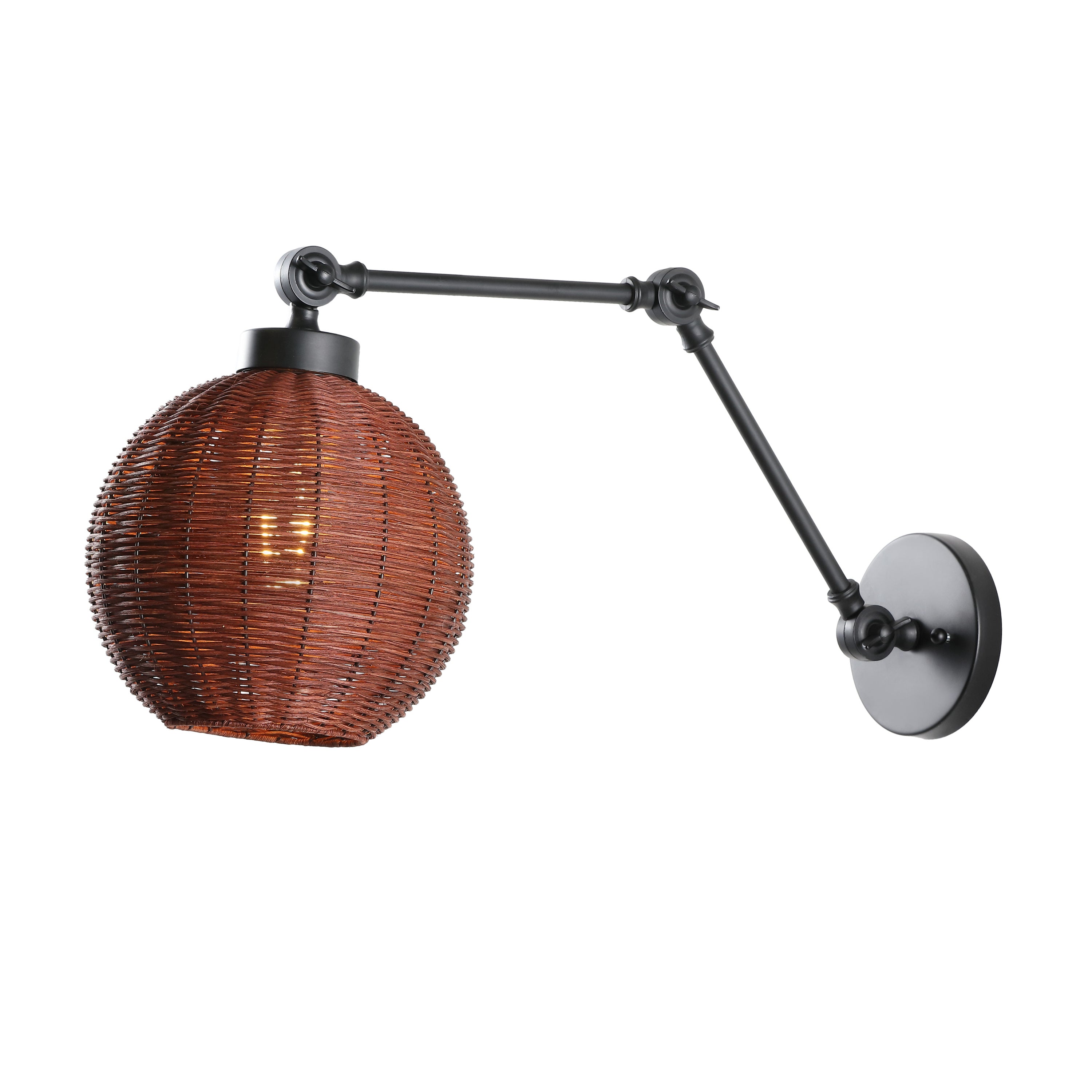 Lyla 1-Light Mid-Century Vintage Rattan Globe Swing Arm LED Sconce