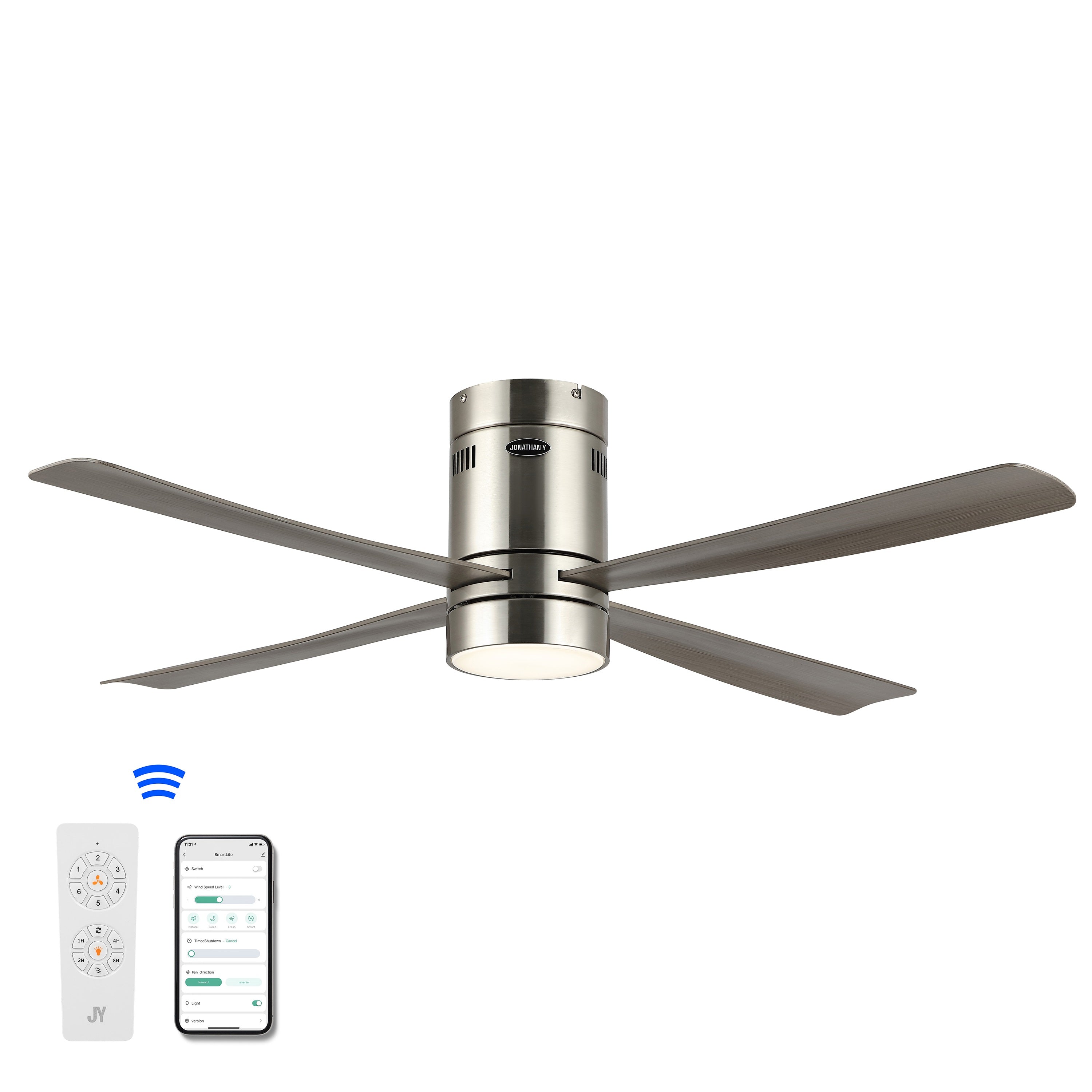 Theo 1-Light Contemporary Minimalist Iron/Acrylic Mobile-App/Remote-Controlled 6-Speed Integrated LED Ceiling Fan