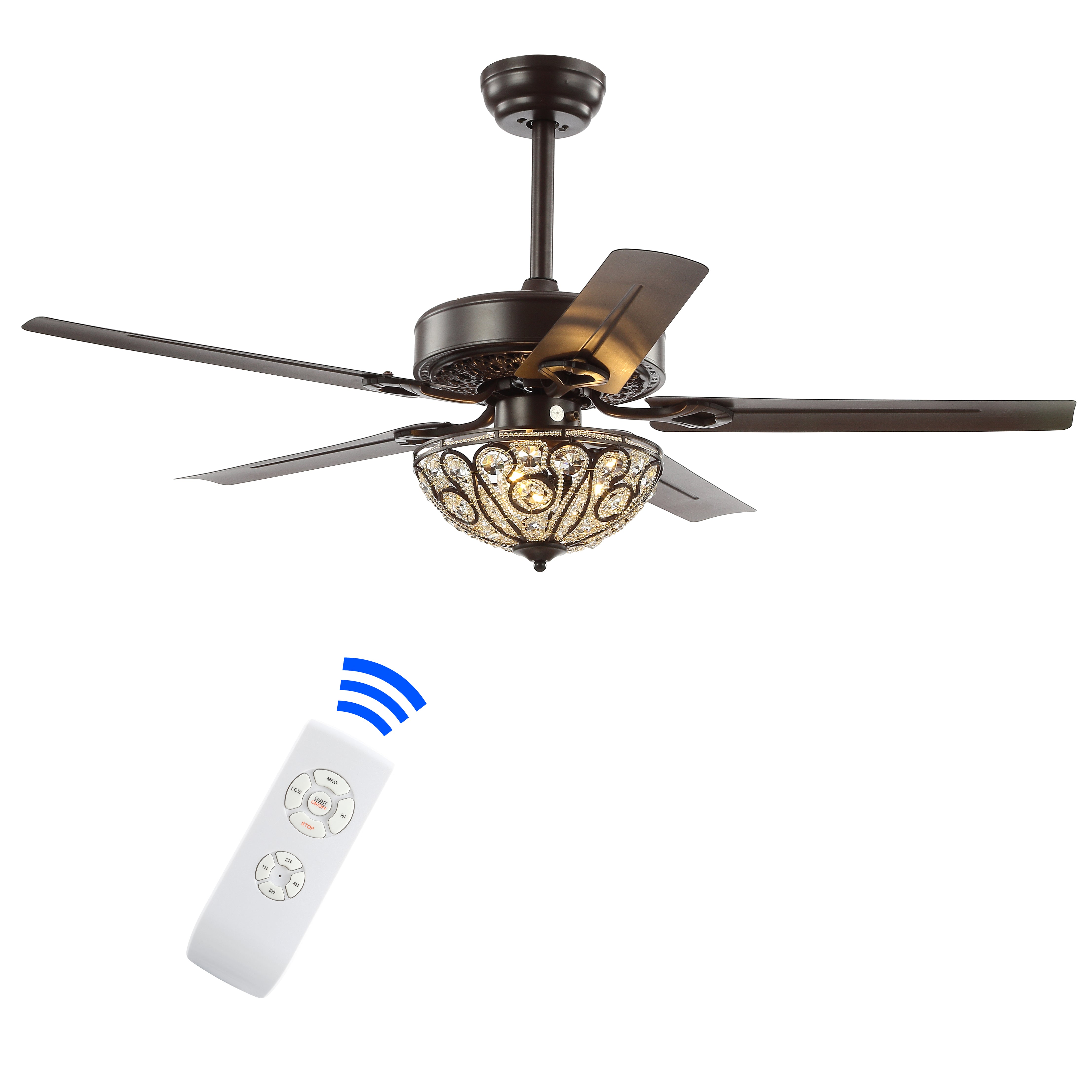 Ali 3-Light Wrought Iron LED Ceiling Fan With Remote