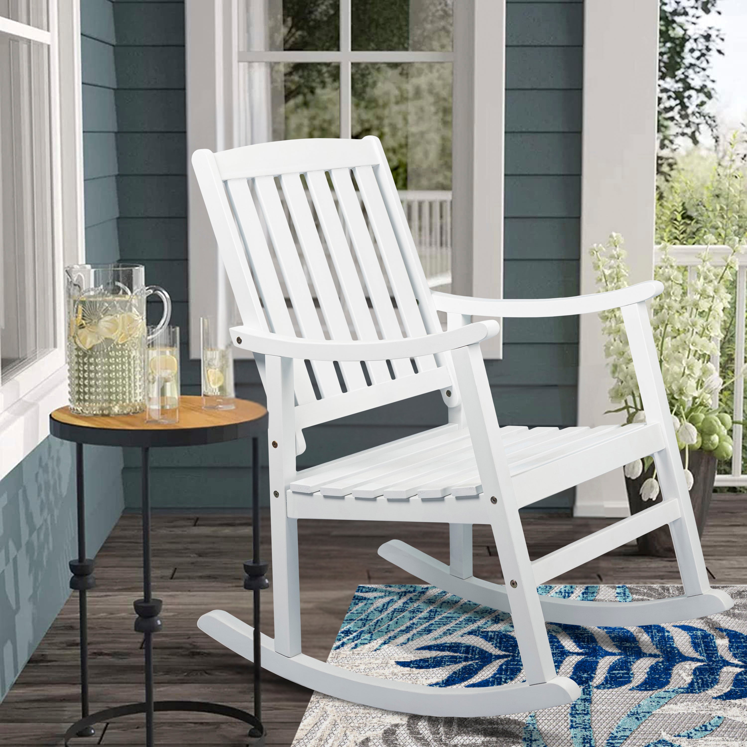 Penny Classic Slat-Back Support Acacia Wood Patio Outdoor Rocking Chair