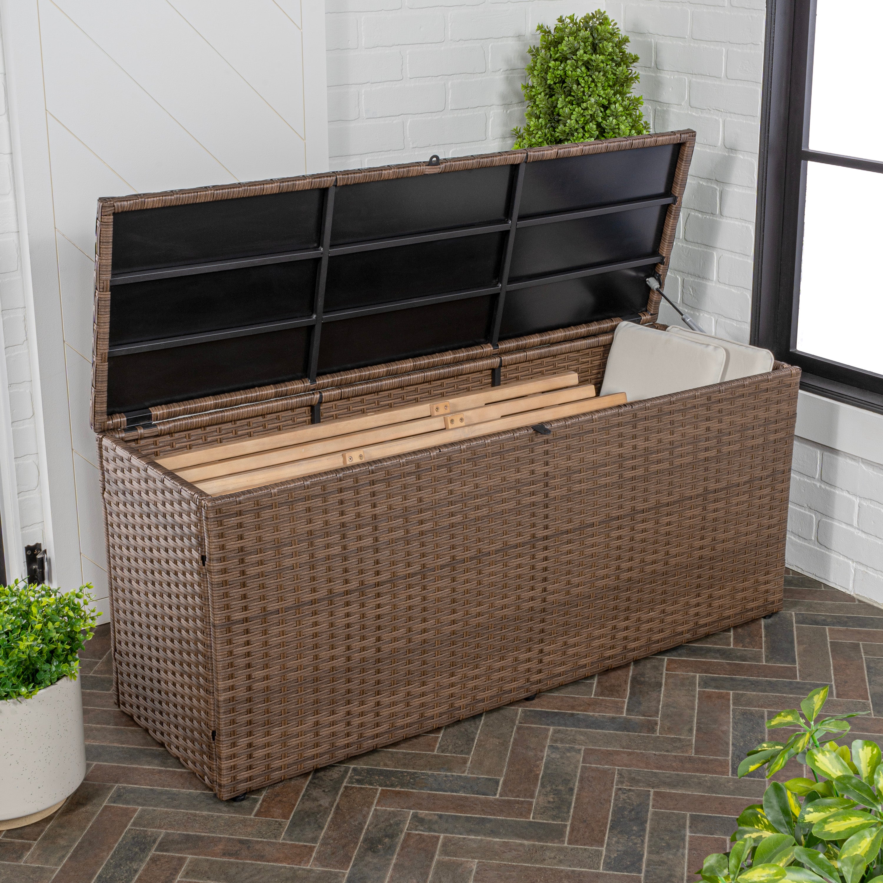 Nino Modern Minimalist Outdoor Faux Wicker Deck and Patio Storage Box