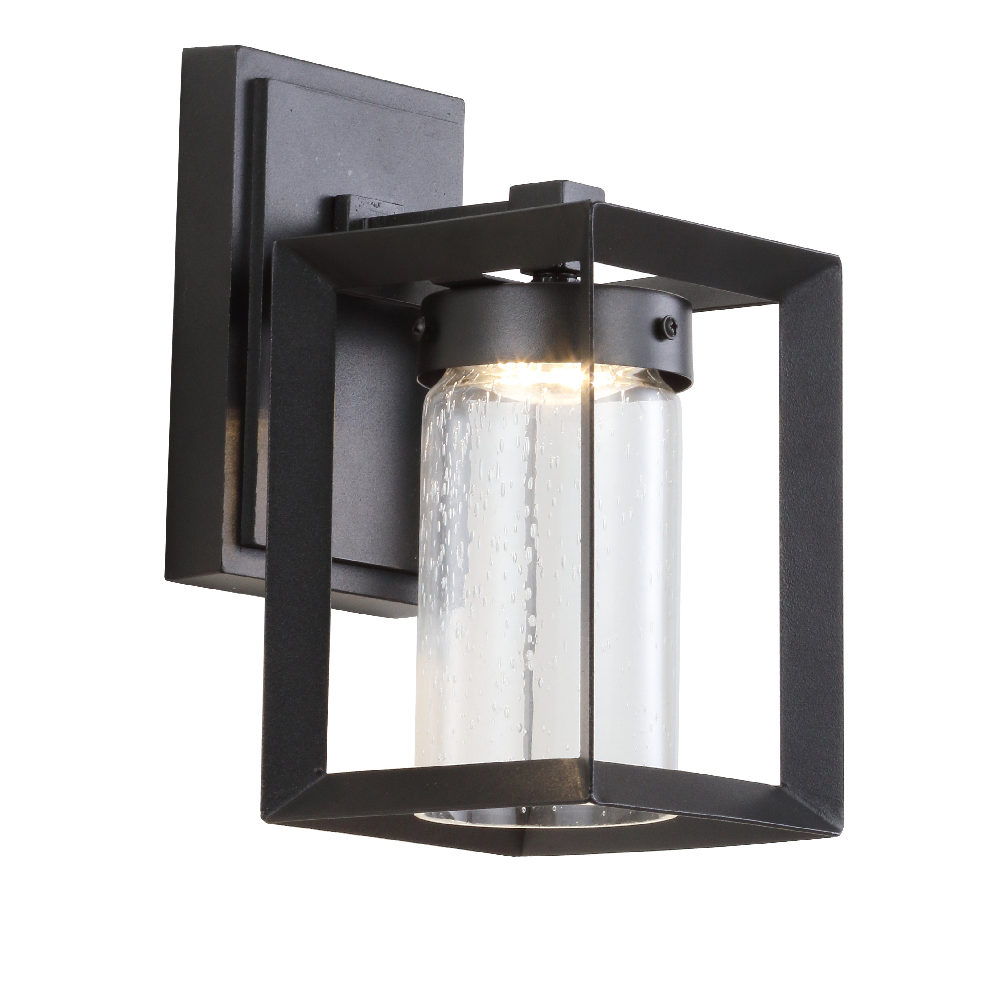 Nate Outdoor Modern Cube Seeded Glass/Metal Integrated LED Wall Sconce