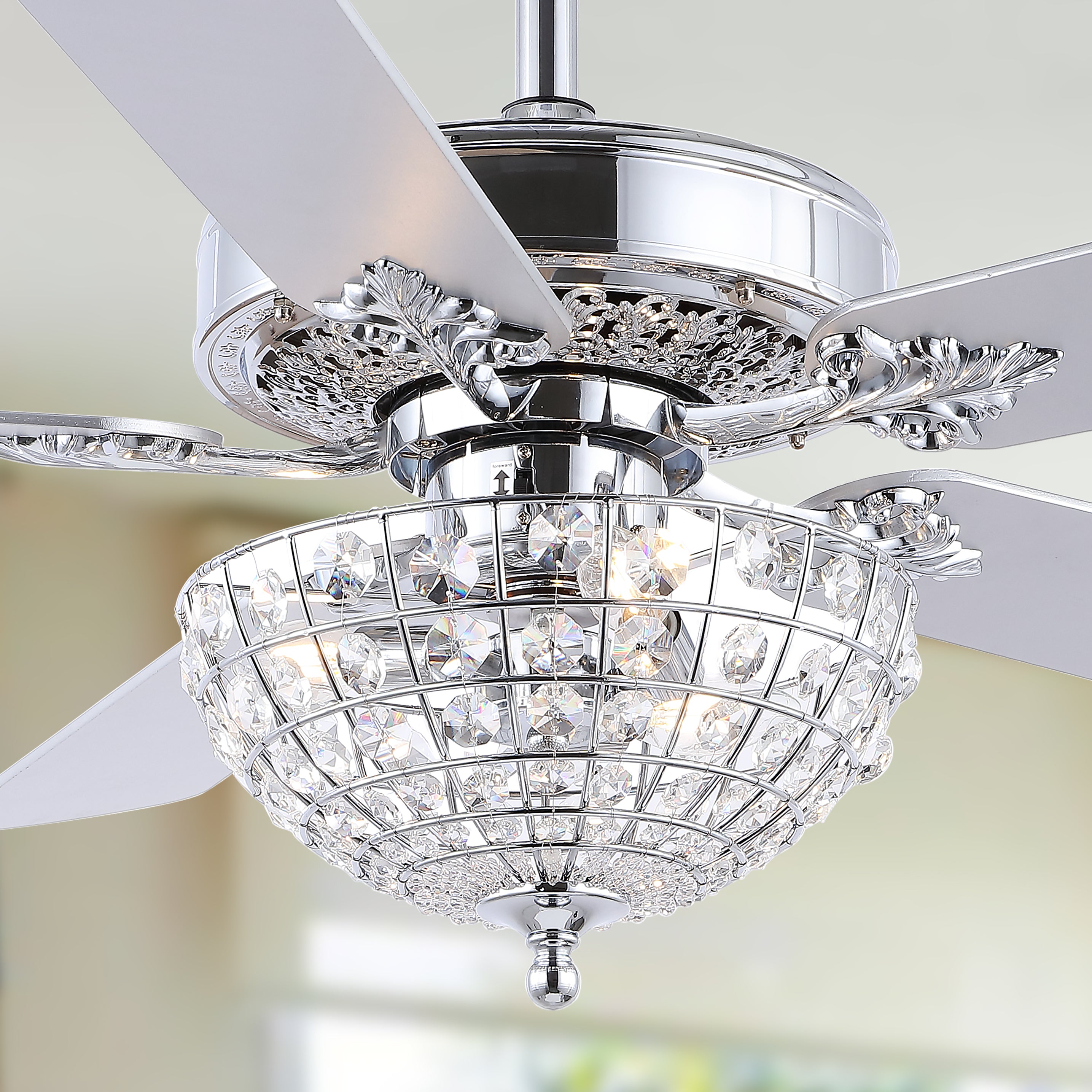 Mandy 3-Light Glam Classic Crystal Dome Shade LED Ceiling Fan With Remote