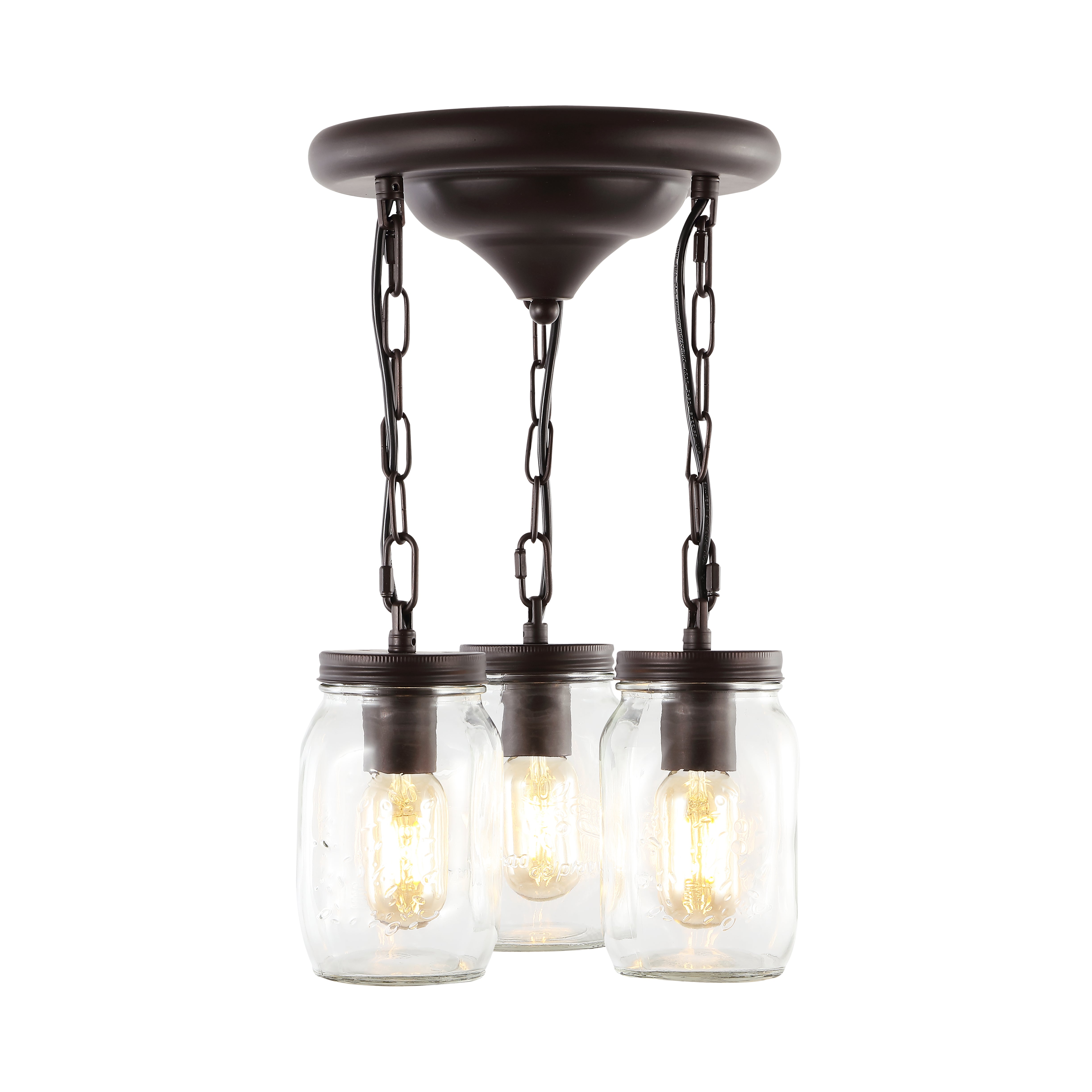 Gaines 3-Light Farmhouse Industrial Iron Mason Jar LED Semi Flush Mount