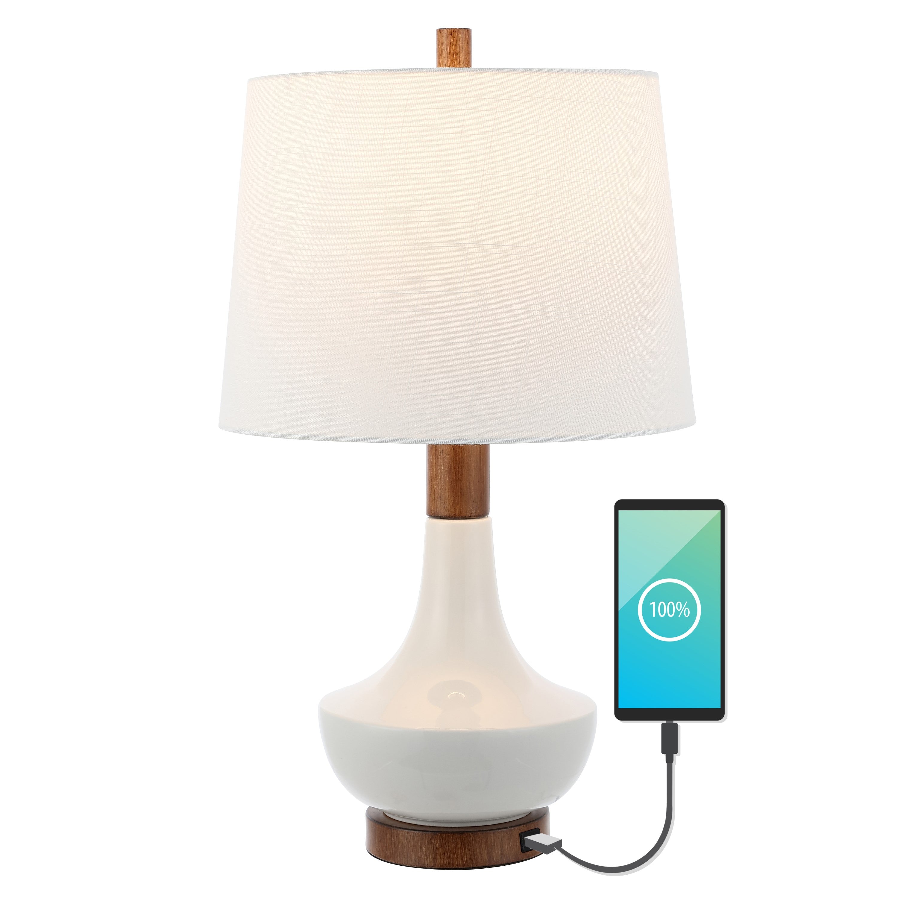 Finn Vintage Minimalist Iron/Ceramic LED Mini Table Lamp with USB Charging Port