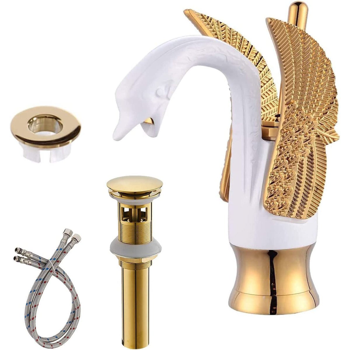 Swan Single Hole 1-Handle Bathroom Faucet Gold White