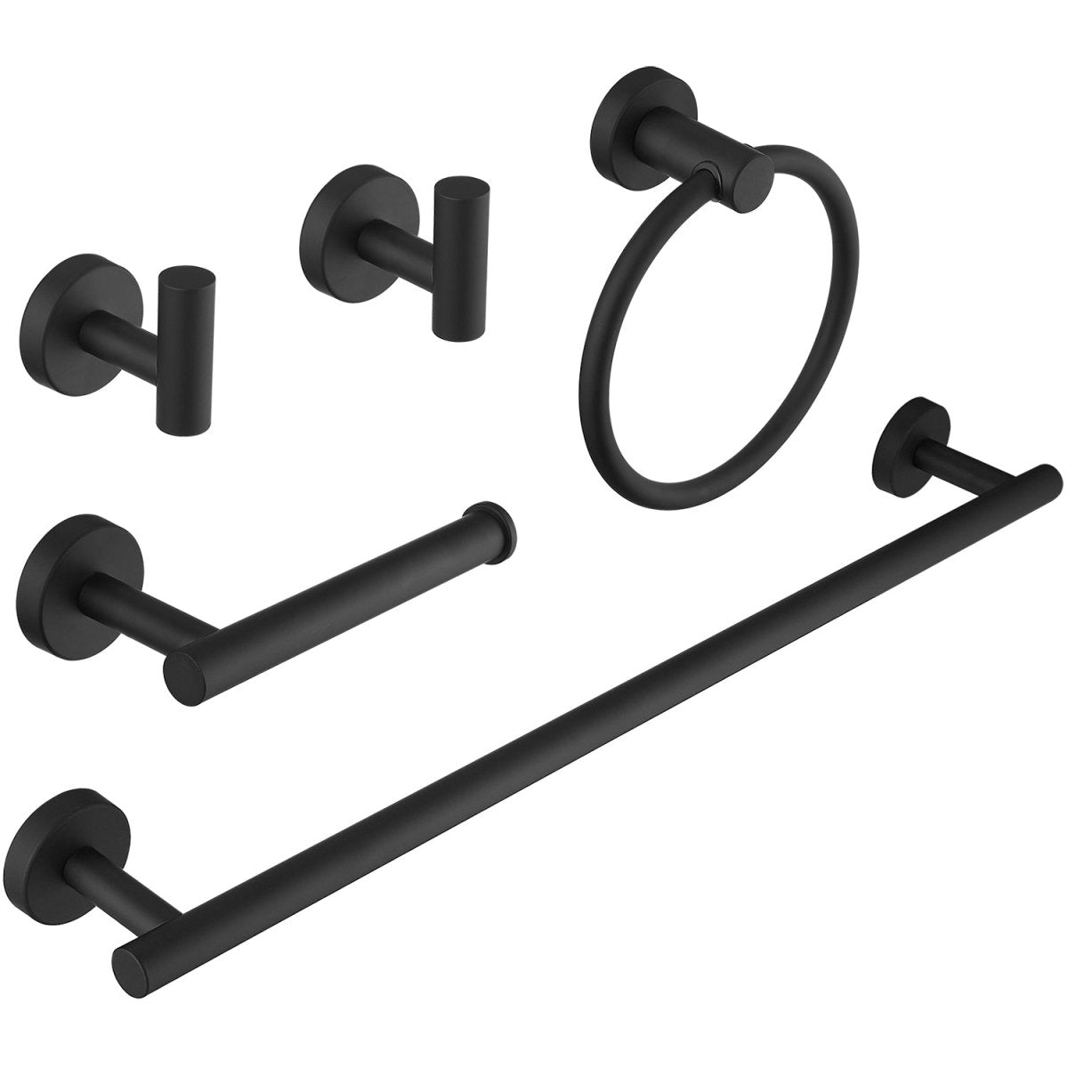 5 PCS Towel Bar Towel Hook Paper Holder Towel Ring Set Black