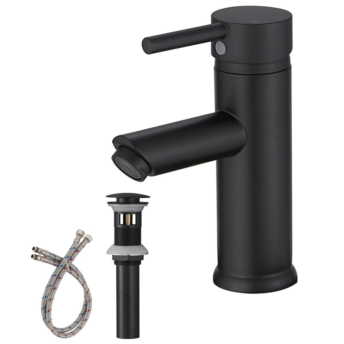 Single Hole Bathroom Faucet With Pop Up Drain in Matte Black