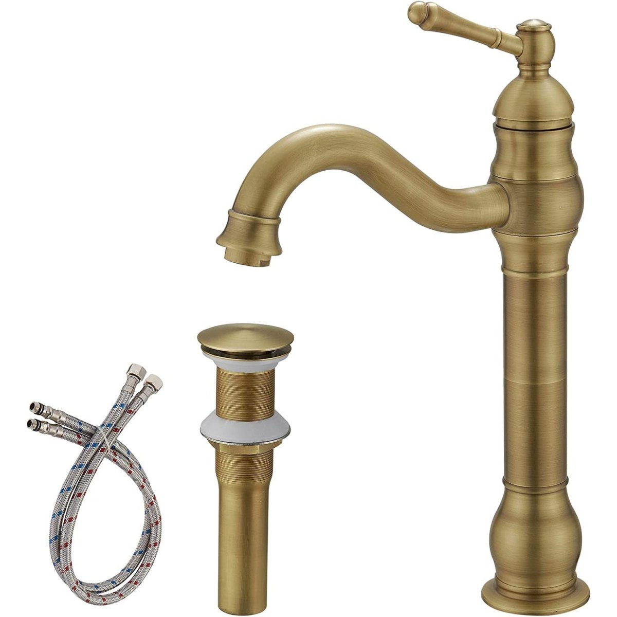 Single Hole Sink Faucet with 360-degree Swivel Spout Antique Brass