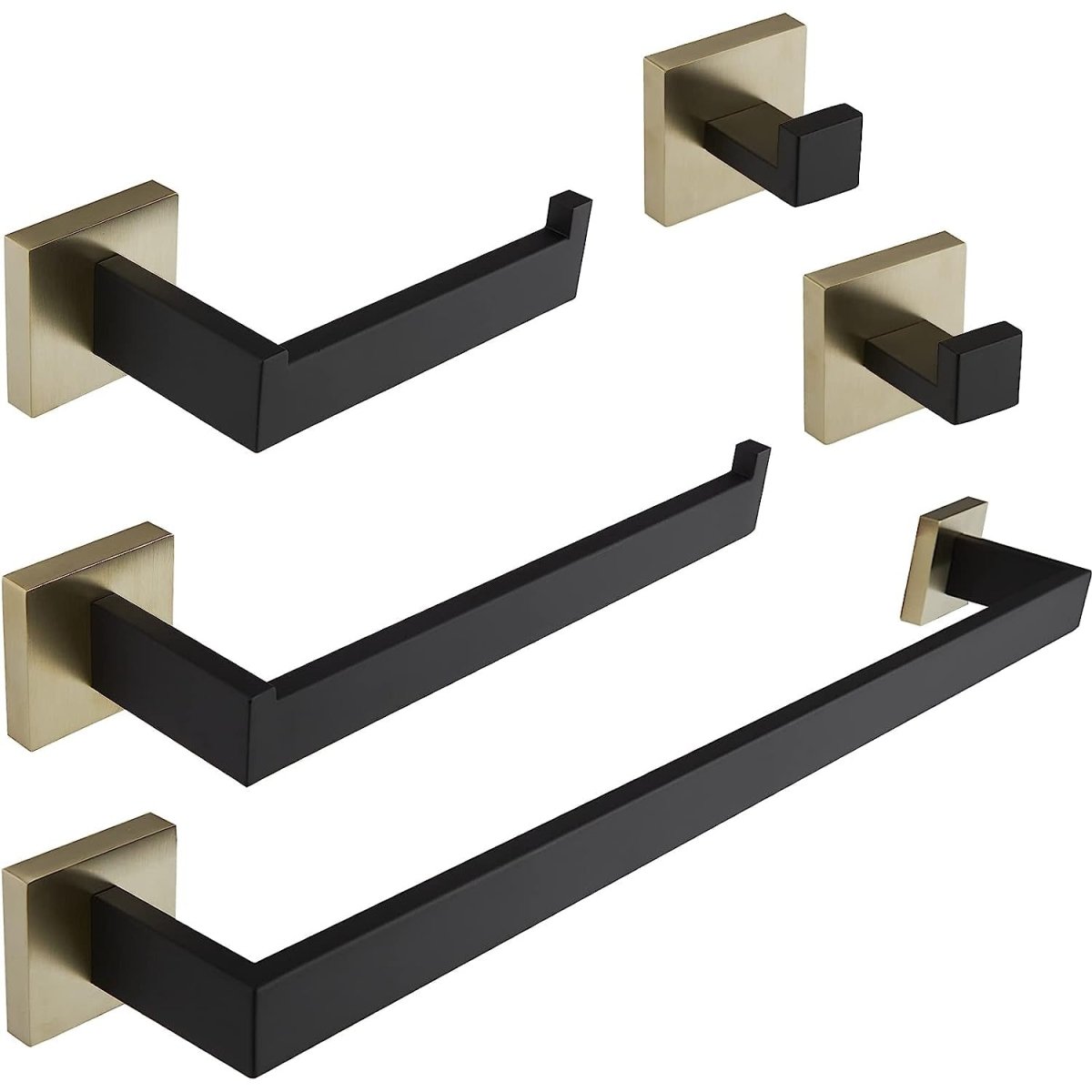 5PCS Bath Hardware Set Toilet Paper Holder Towel Bar Black Gold