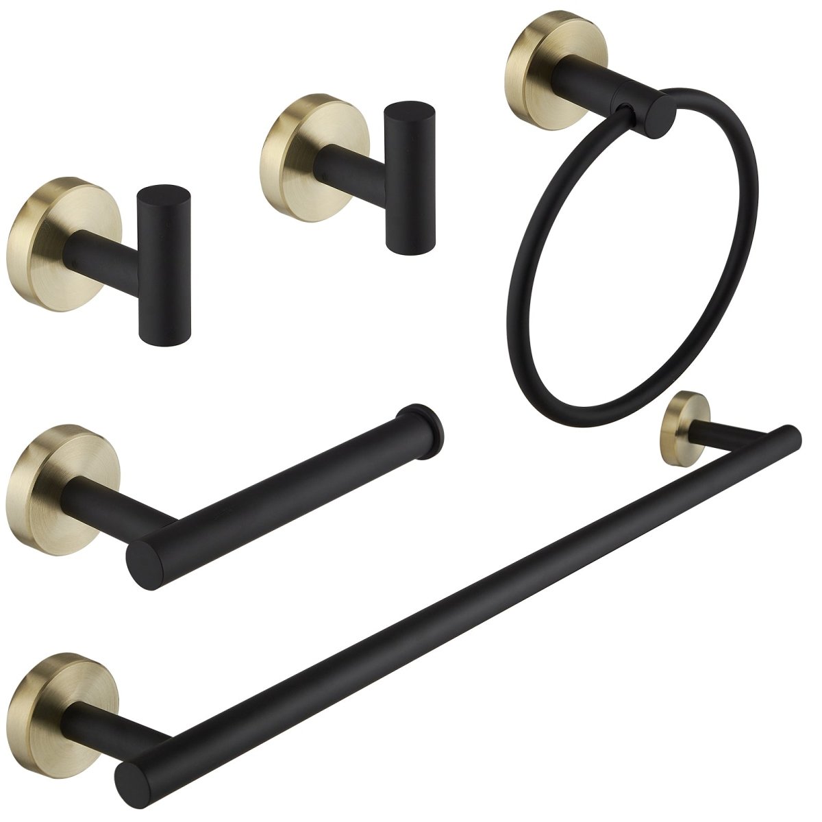 5PCS Towel Bar Toilet Paper Holder Towel Ring Set Black Gold