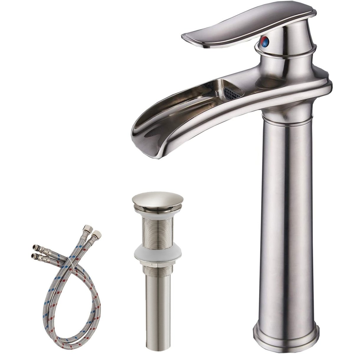 Waterfall Tall Spout Vessel Sink Bathroom Faucet Brushed Nickel