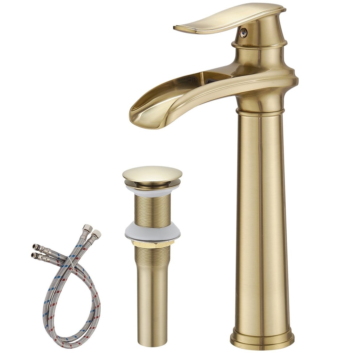 Waterfall Tall Spout Vessel Sink Bathroom Faucet Brushed Gold