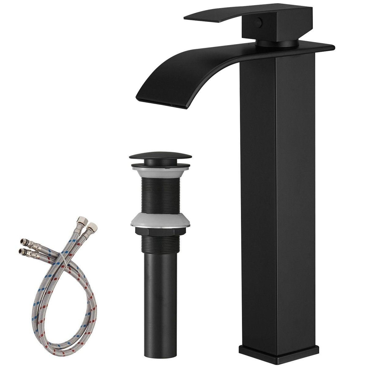 Waterfall Single Hole Tall Bathroom Sink Faucet Matte Black