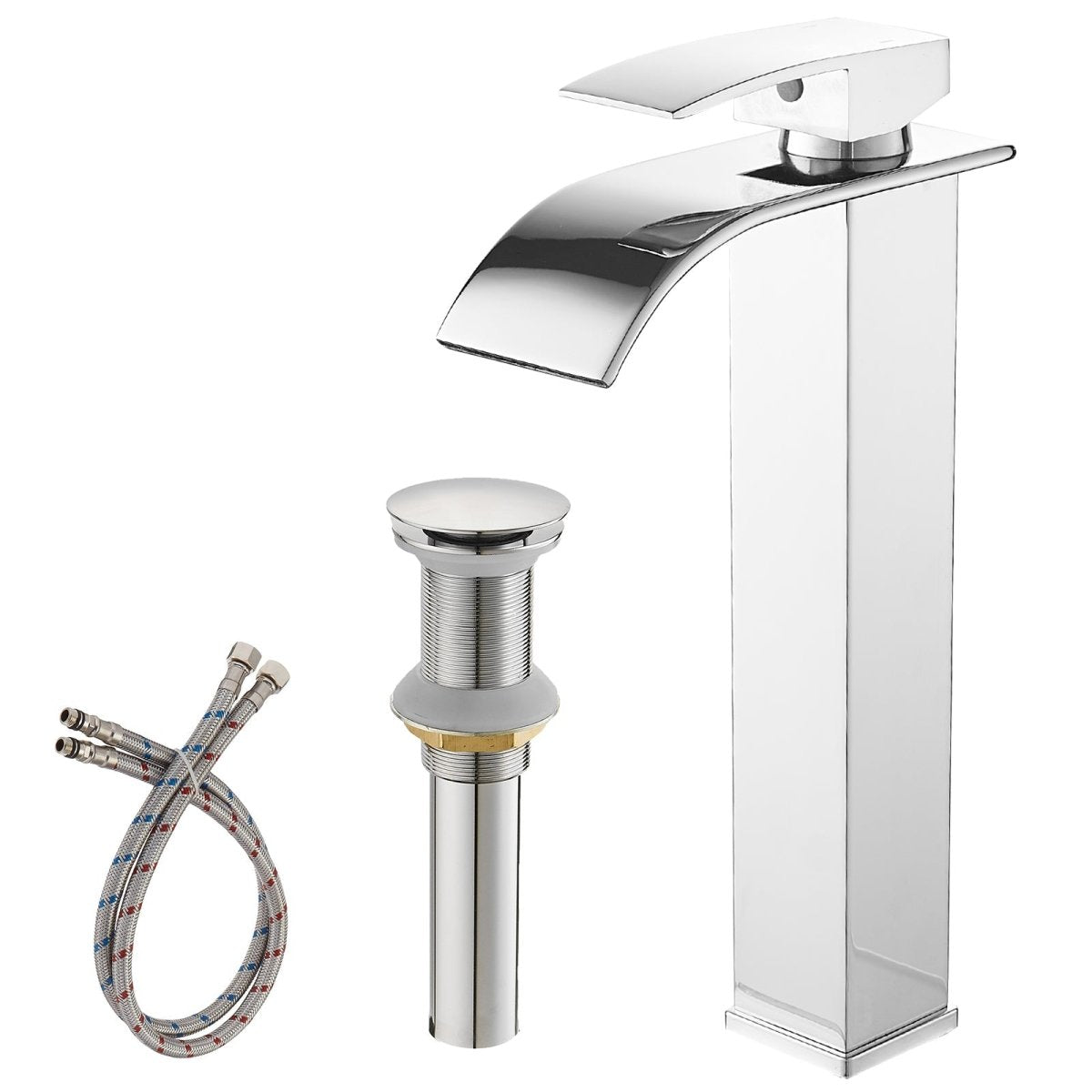 Waterfall Single Hole Tall Bathroom Sink Faucet Polished Chrome