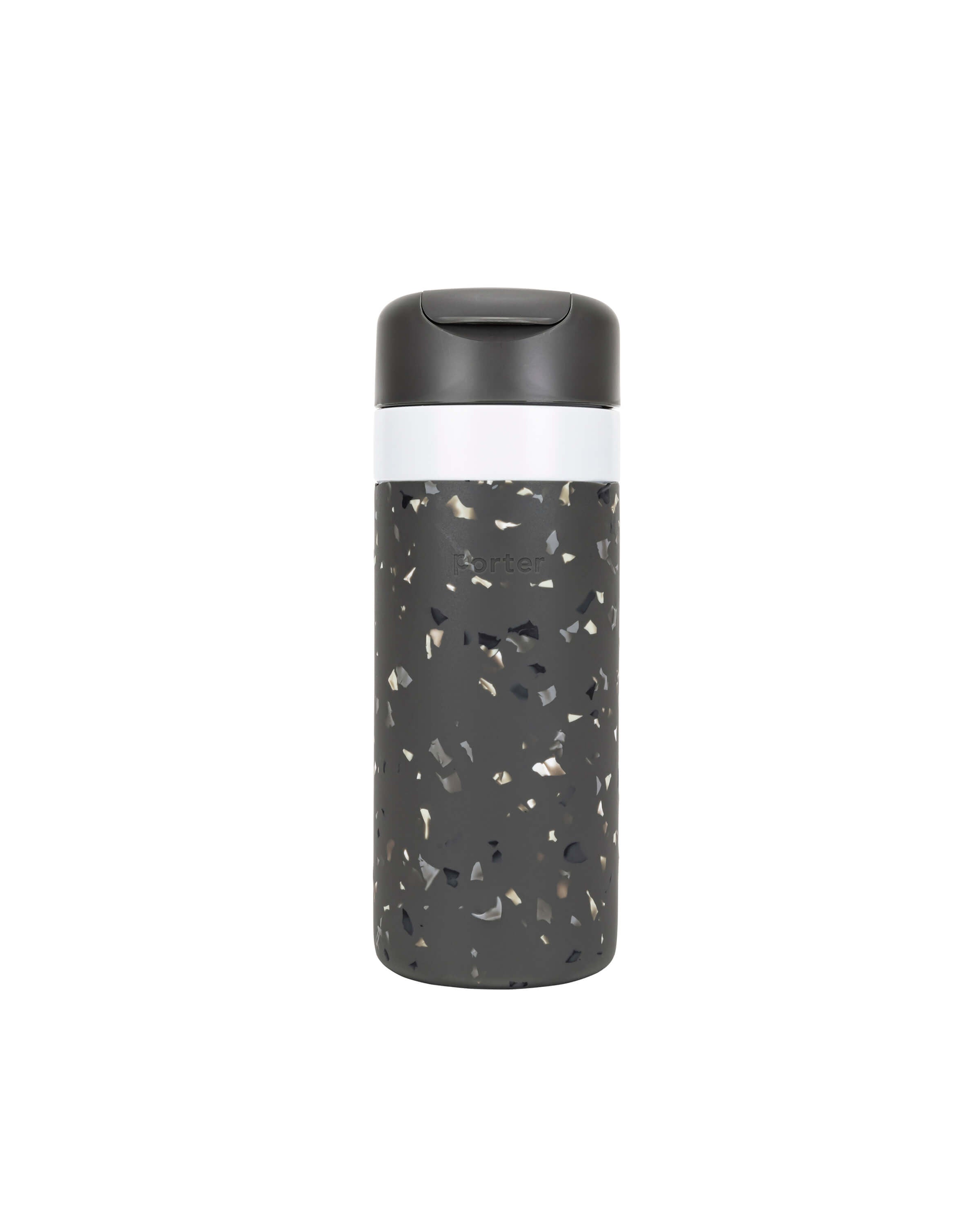 Insulated Travel Ceramic Reusable Bottle (Terrazzo Charcoal, 16 Oz.) / Double-Wall, Vacuum-Insulated Keeps Drinks Hot for 16 Hours and Cold for 24 Hours / Porter by W&P