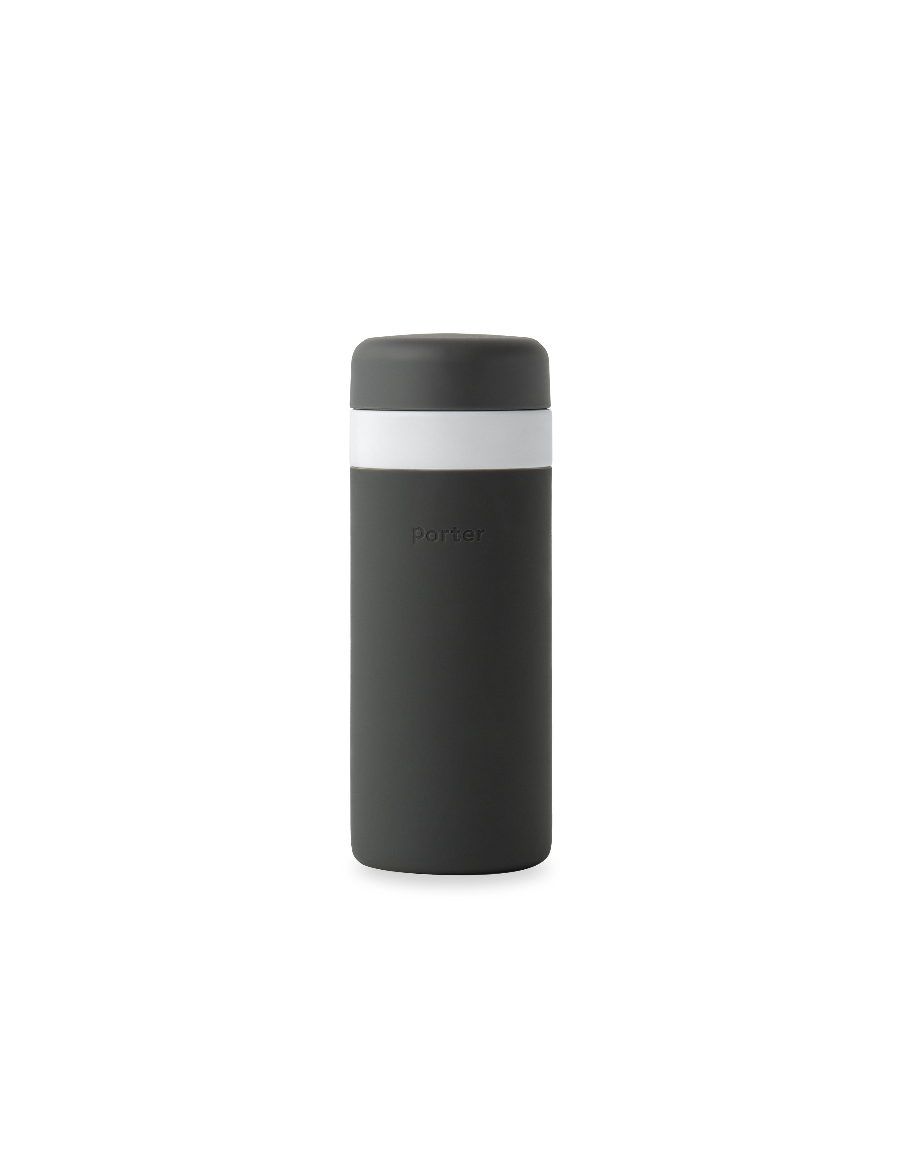 Insulated Ceramic Reusable Bottle (Charcoal Grey, 16 Oz.) / Double-Wall, Vacuum-Insulated Keeps Drinks Hot for 16 Hours and Cold for 24 Hours / Porter by W&P