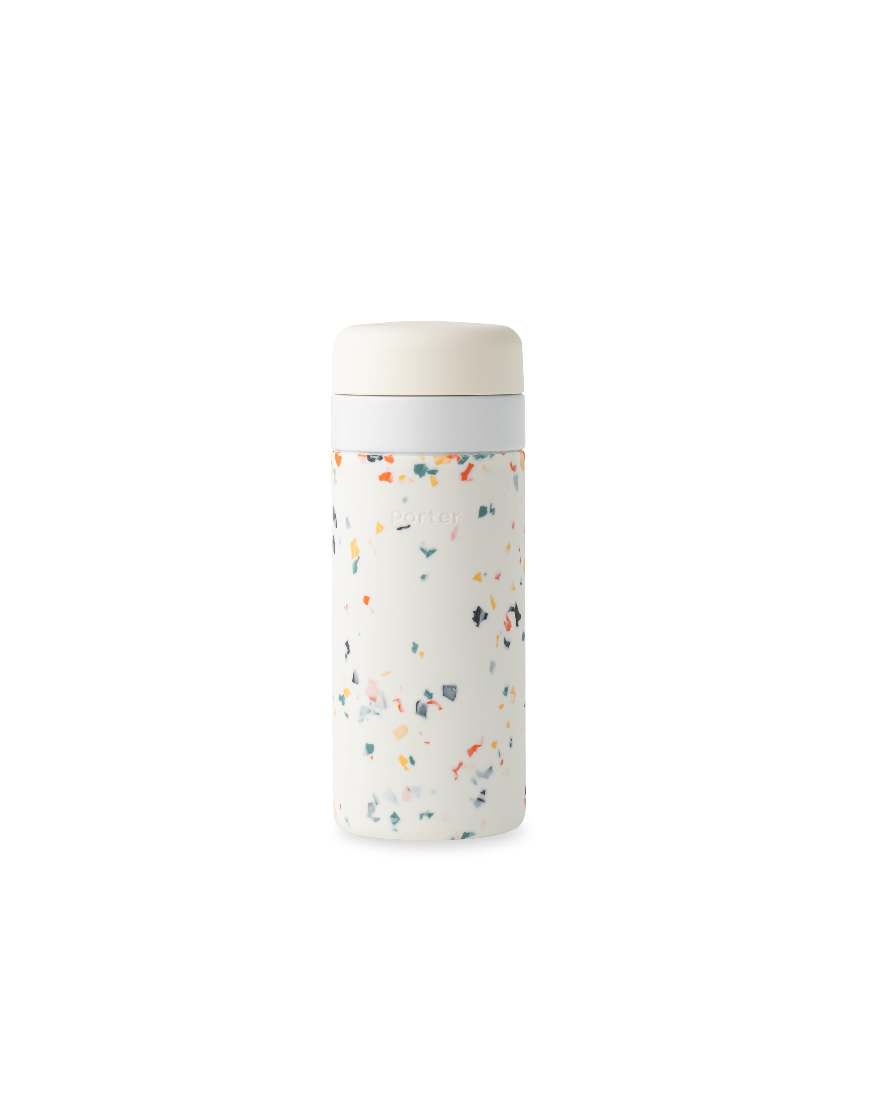 Insulated Ceramic Reusable Bottle (Terrazzo Cream, 16 Oz.) / Double-Wall, Vacuum-Insulated Keeps Drinks Hot for 16 Hours and Cold for 24 Hours / Porter by W&P