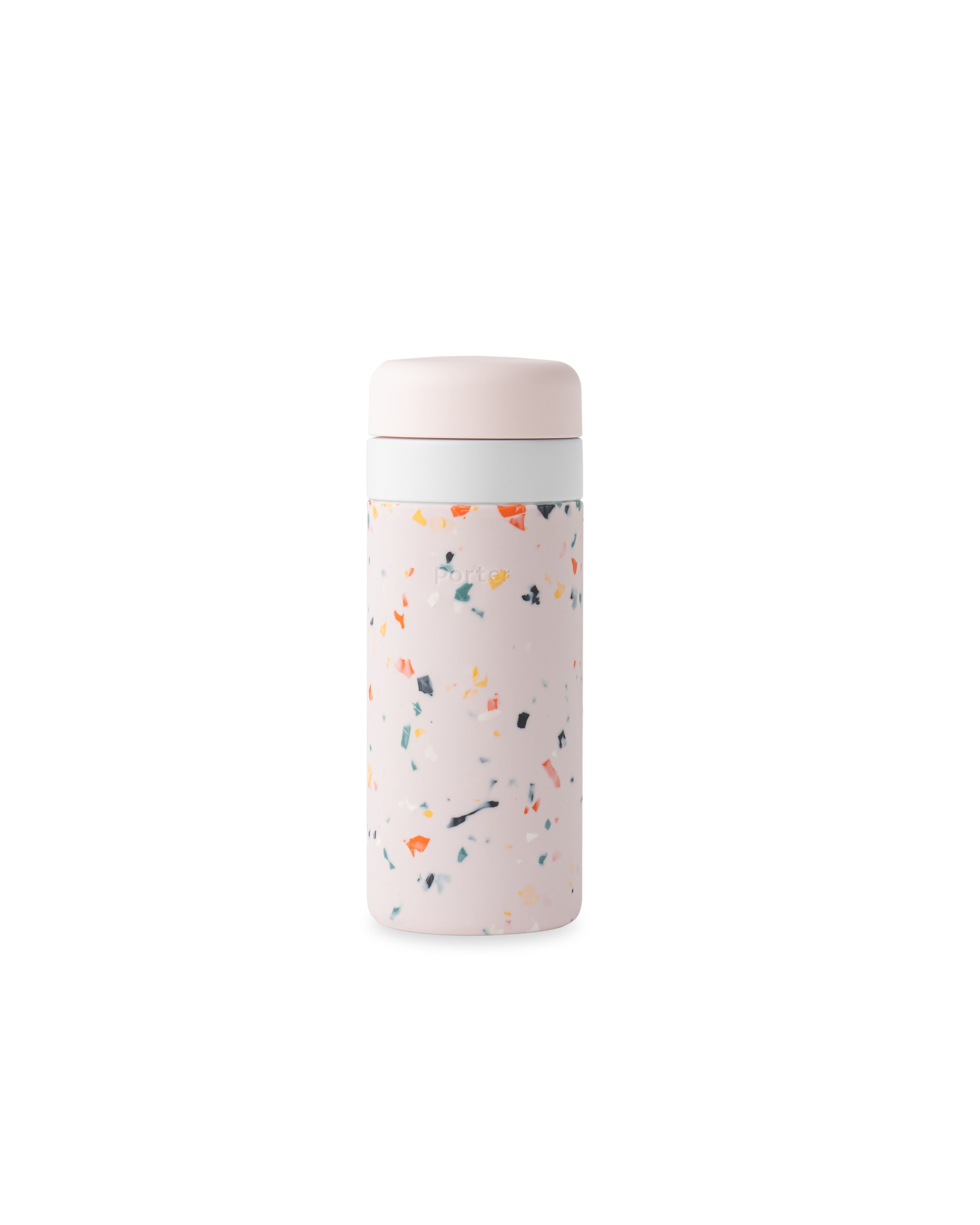 Insulated Ceramic Reusable Bottle (Terrazzo Blush, 16 Oz.) / Double-Wall, Vacuum-Insulated Keeps Drinks Hot for 16 Hours and Cold for 24 Hours / Porter by W&P