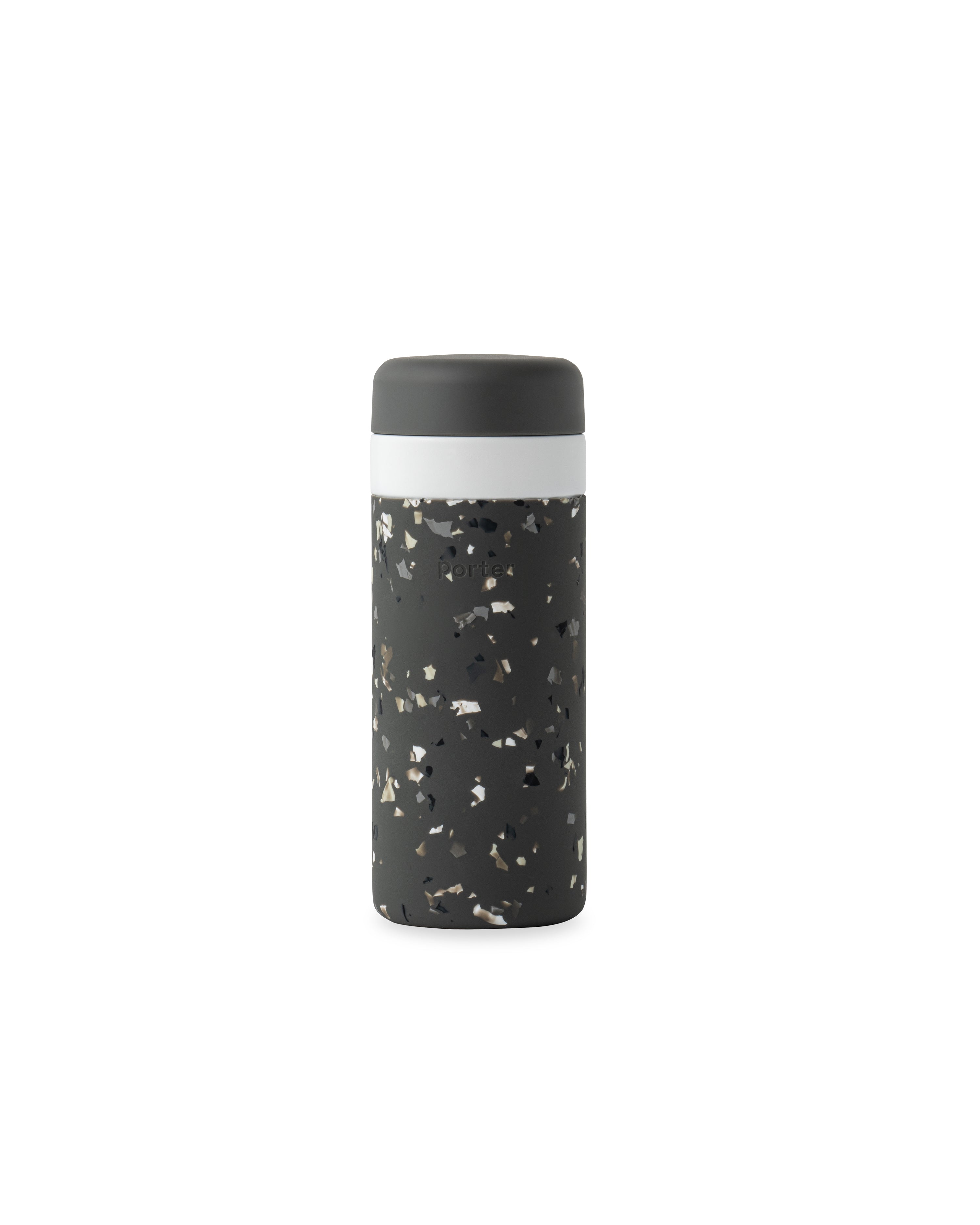 Insulated Ceramic Reusable Bottle (Terrazzo Charcoal, 16 Oz.) / Double-Wall, Vacuum-Insulated Keeps Drinks Hot for 16 Hours and Cold for 24 Hours / Porter by W&P