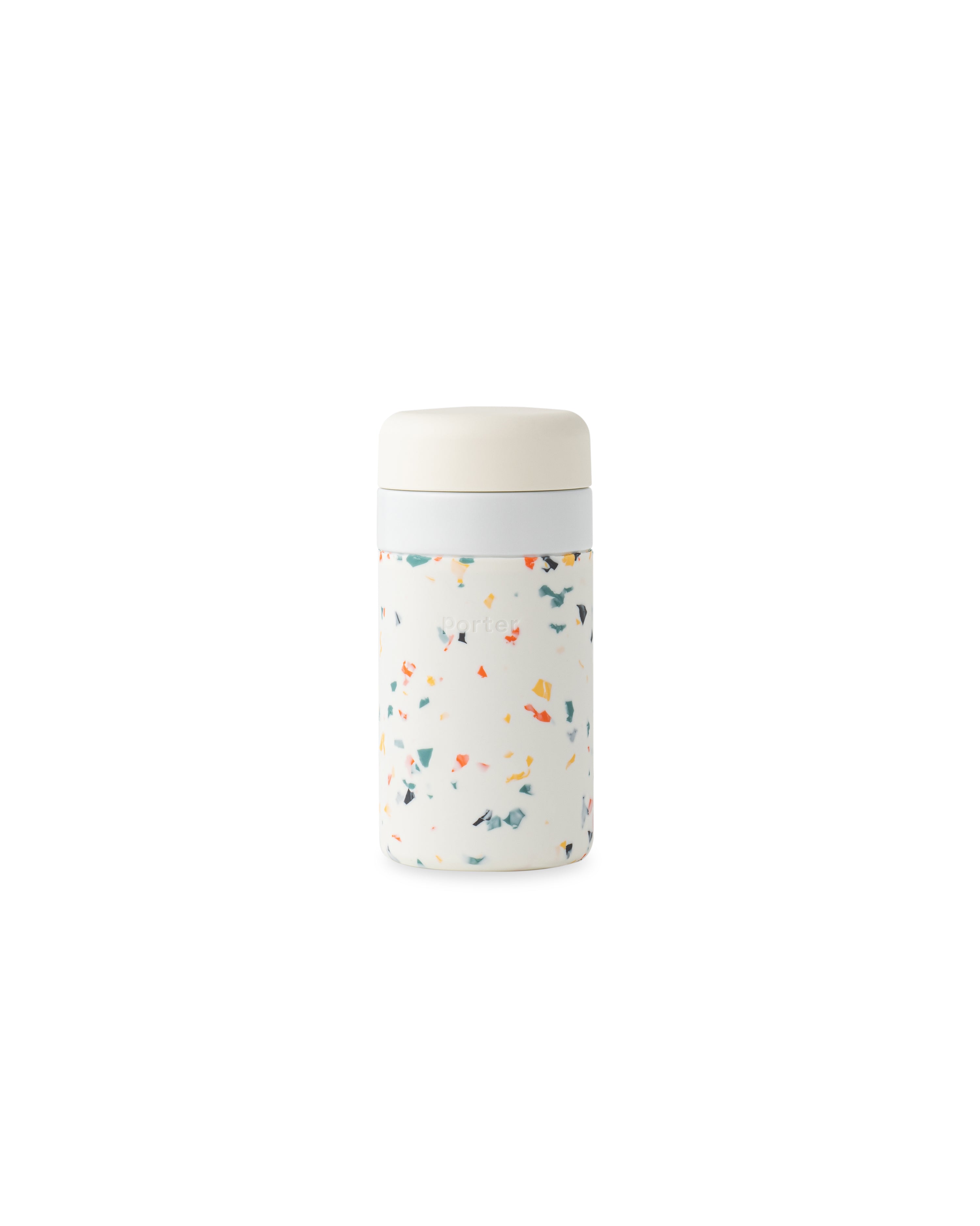 Insulated Ceramic Reusable Bottle (Terrazzo Cream, 12 Oz.) / Double-Wall, Vacuum-Insulated Keeps Drinks Hot for 12 Hours and Cold for 24 Hours / Porter by W&P