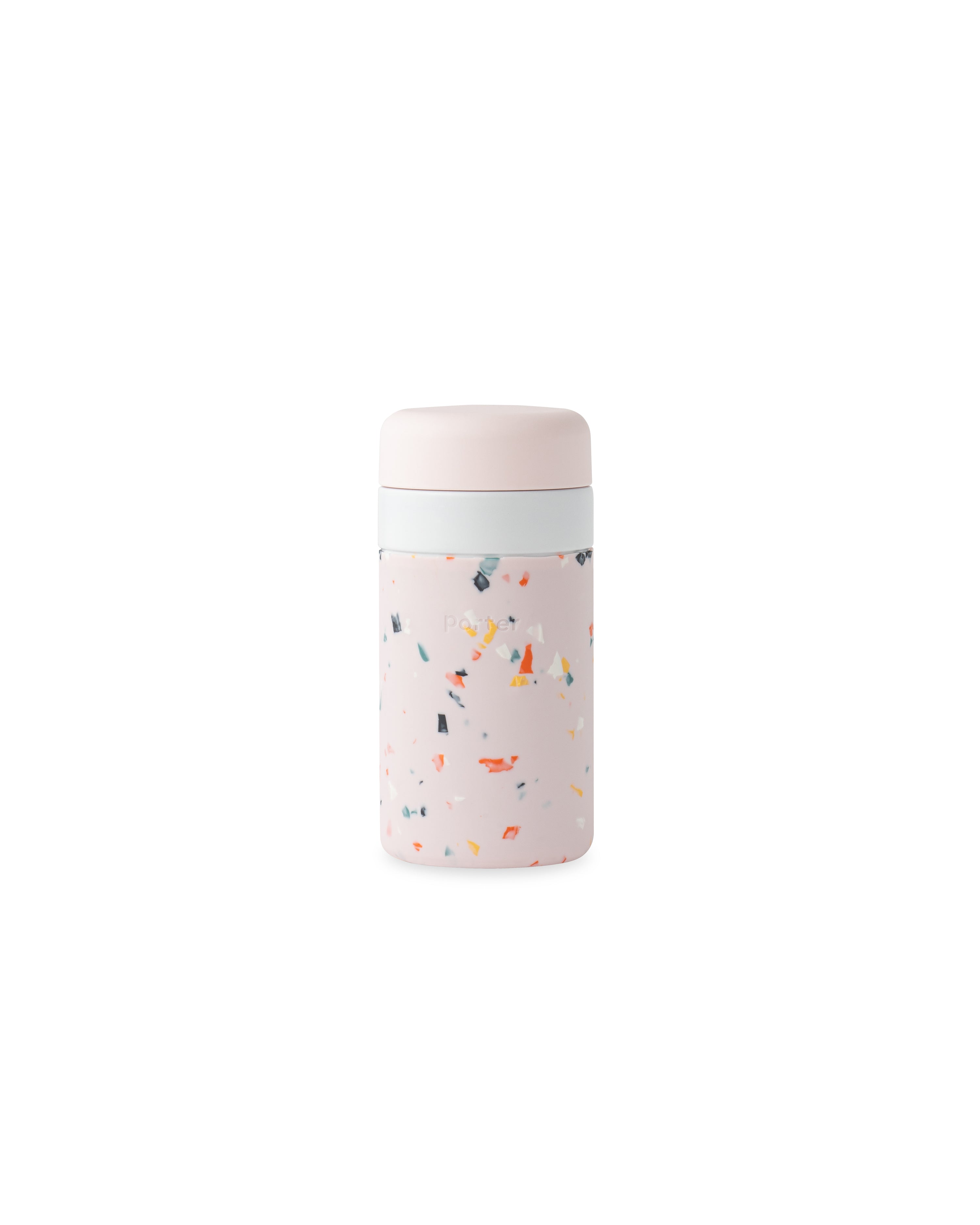 Insulated Ceramic Reusable Bottle (Terrazzo Blush, 12 Oz.) / Double-Wall, Vacuum-Insulated Keeps Drinks Hot for 12 Hours and Cold for 24 Hours / Porter by W&P