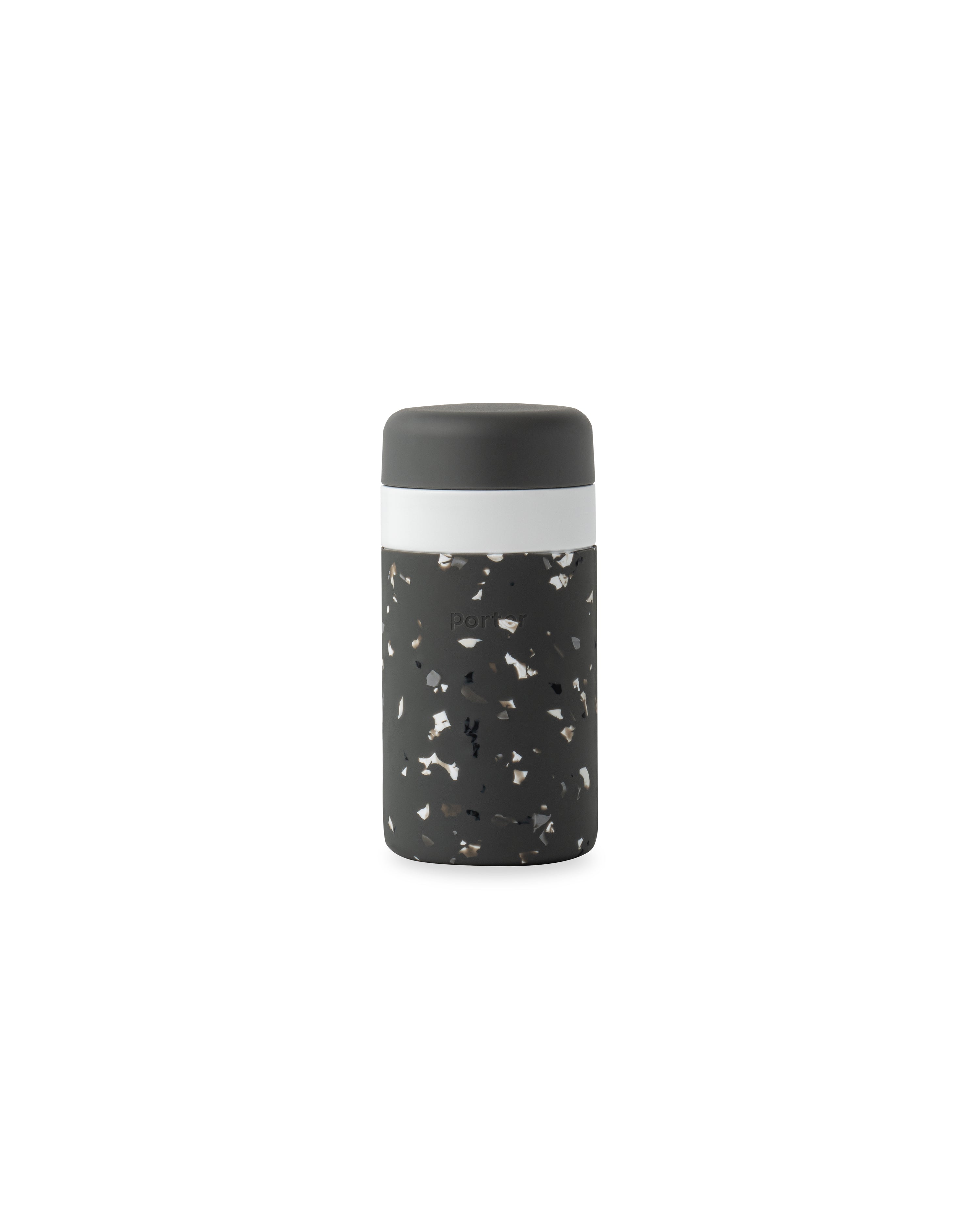 Insulated Ceramic Reusable Bottle (Terrazzo Charcoal, 12 Oz.) / Double-Wall, Vacuum-Insulated Keeps Drinks Hot for 12 Hours and Cold for 24 Hours / Porter by W&P