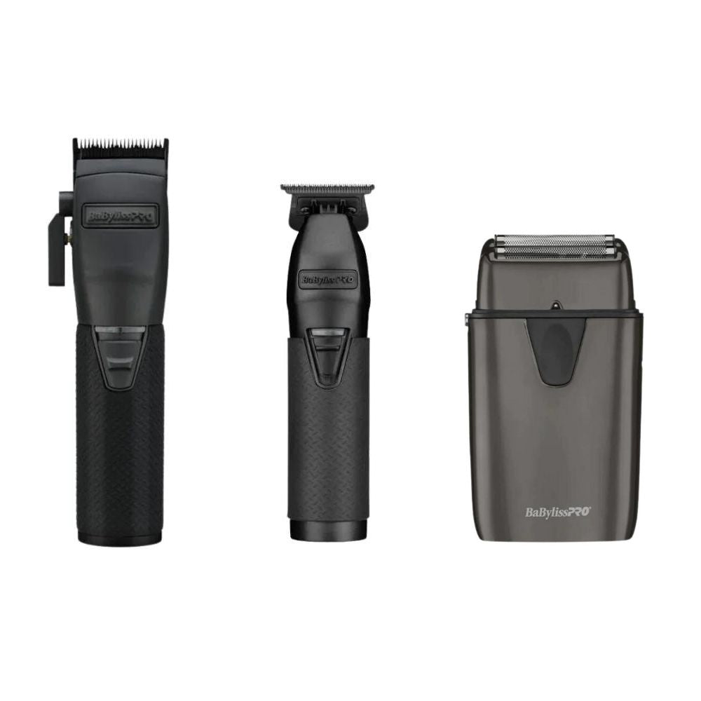 BaBylissPRO Matte Black Boost+ Clipper - Trimmer & UV Double Foil Shaver Combo